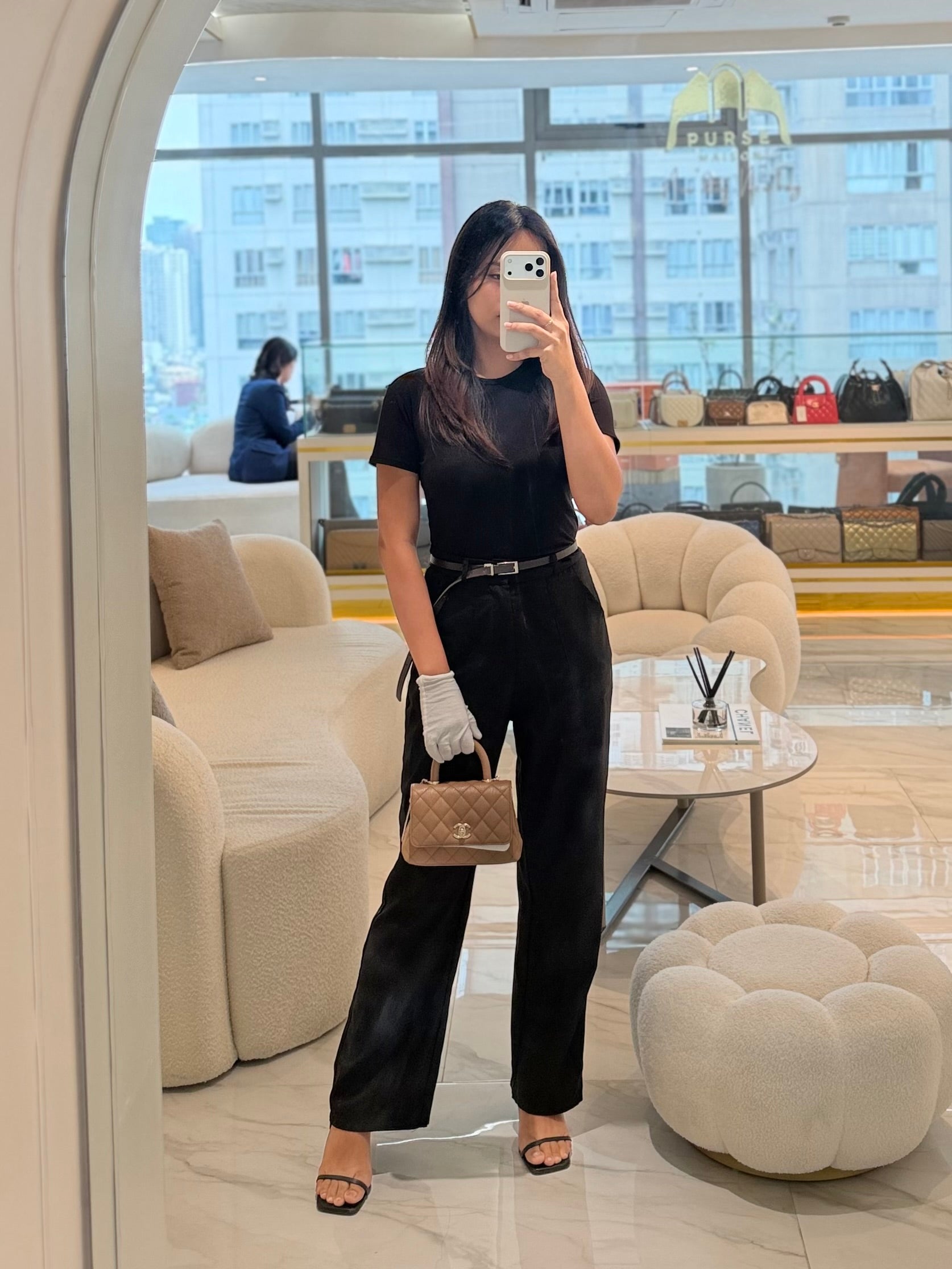 Coco Handle Mini in Dark Beige Caviar Leather Light Gold Hardware(Microchip) | Purse Maison Luxury Bags Shop