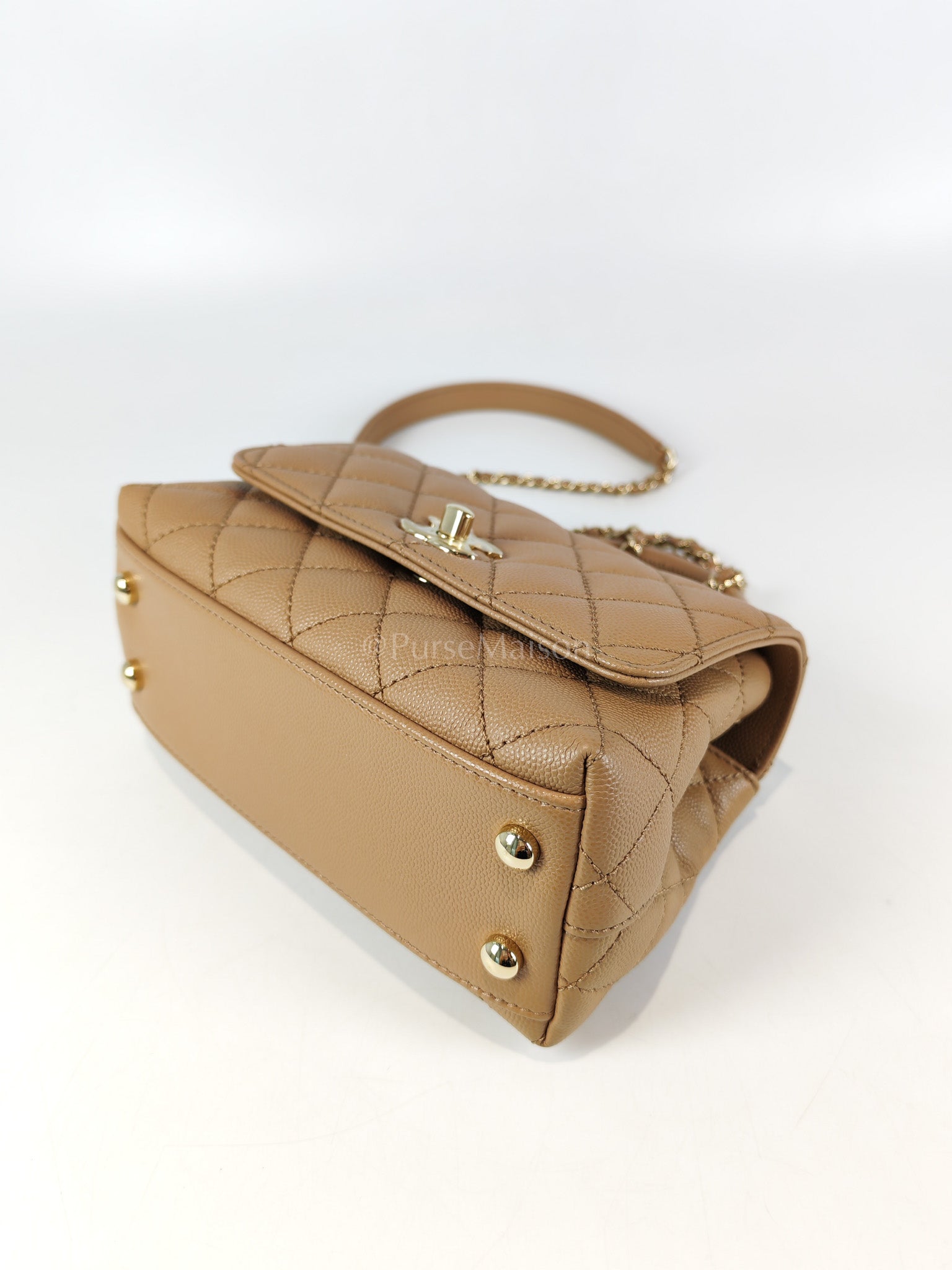 Coco Handle Mini in Dark Beige Caviar Leather Light Gold Hardware(Microchip) | Purse Maison Luxury Bags Shop