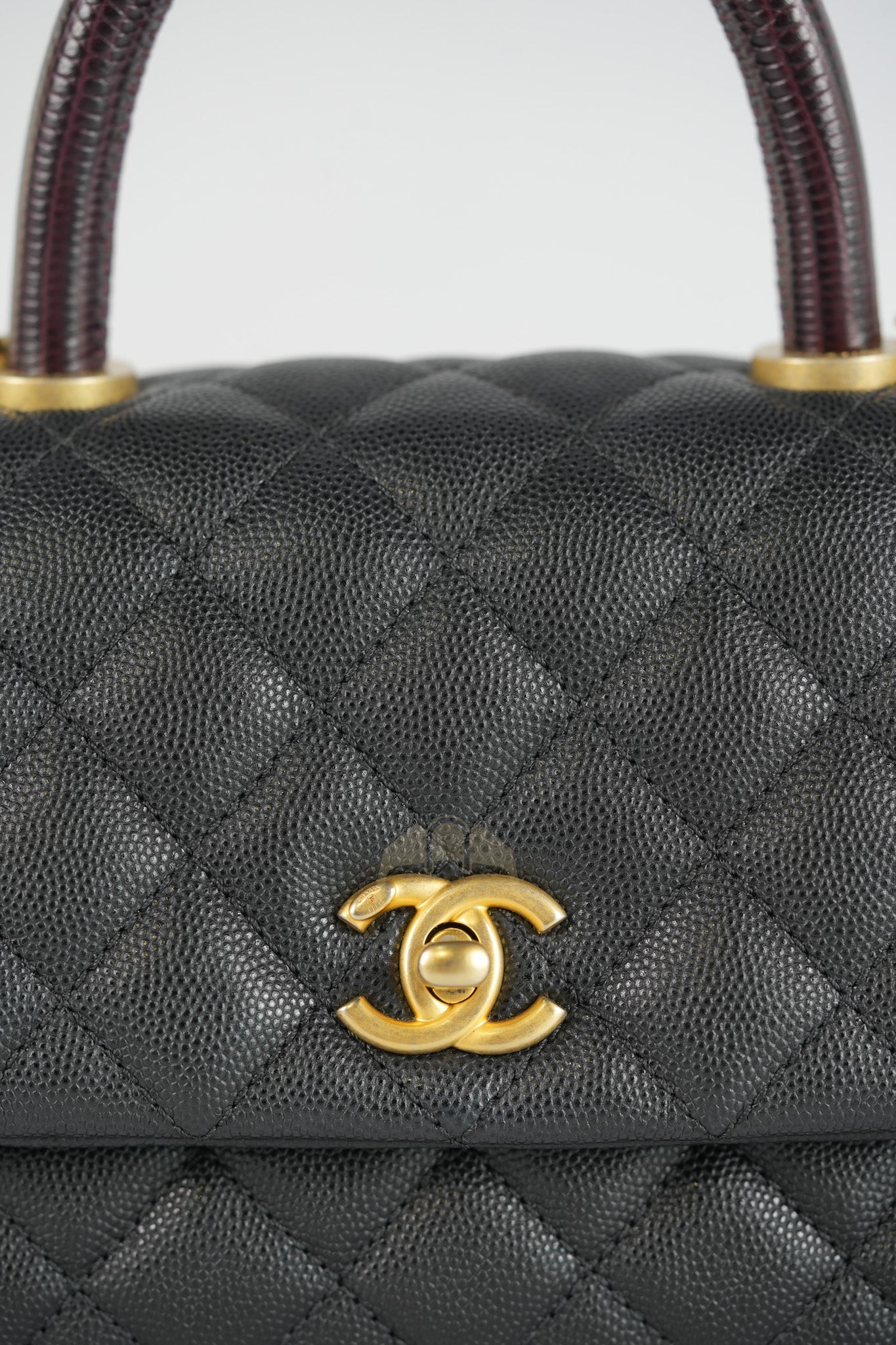 Coco Handle Small Black in Quilted Caviar Leather Lizard Top Handle and Aged Gold Hardware Series 29 | Purse Maison Luxury Bags Shop
