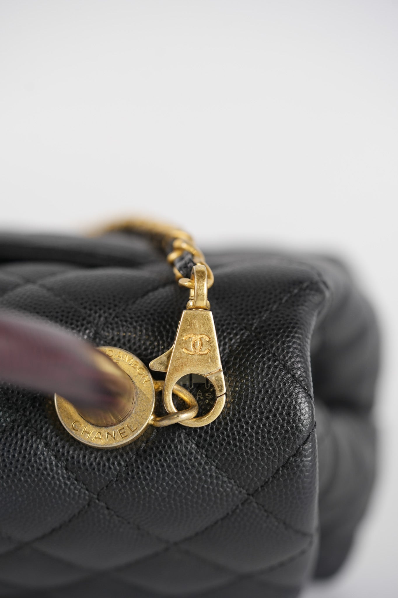 Coco Handle Small Black in Quilted Caviar Leather Lizard Top Handle and Aged Gold Hardware Series 29 | Purse Maison Luxury Bags Shop