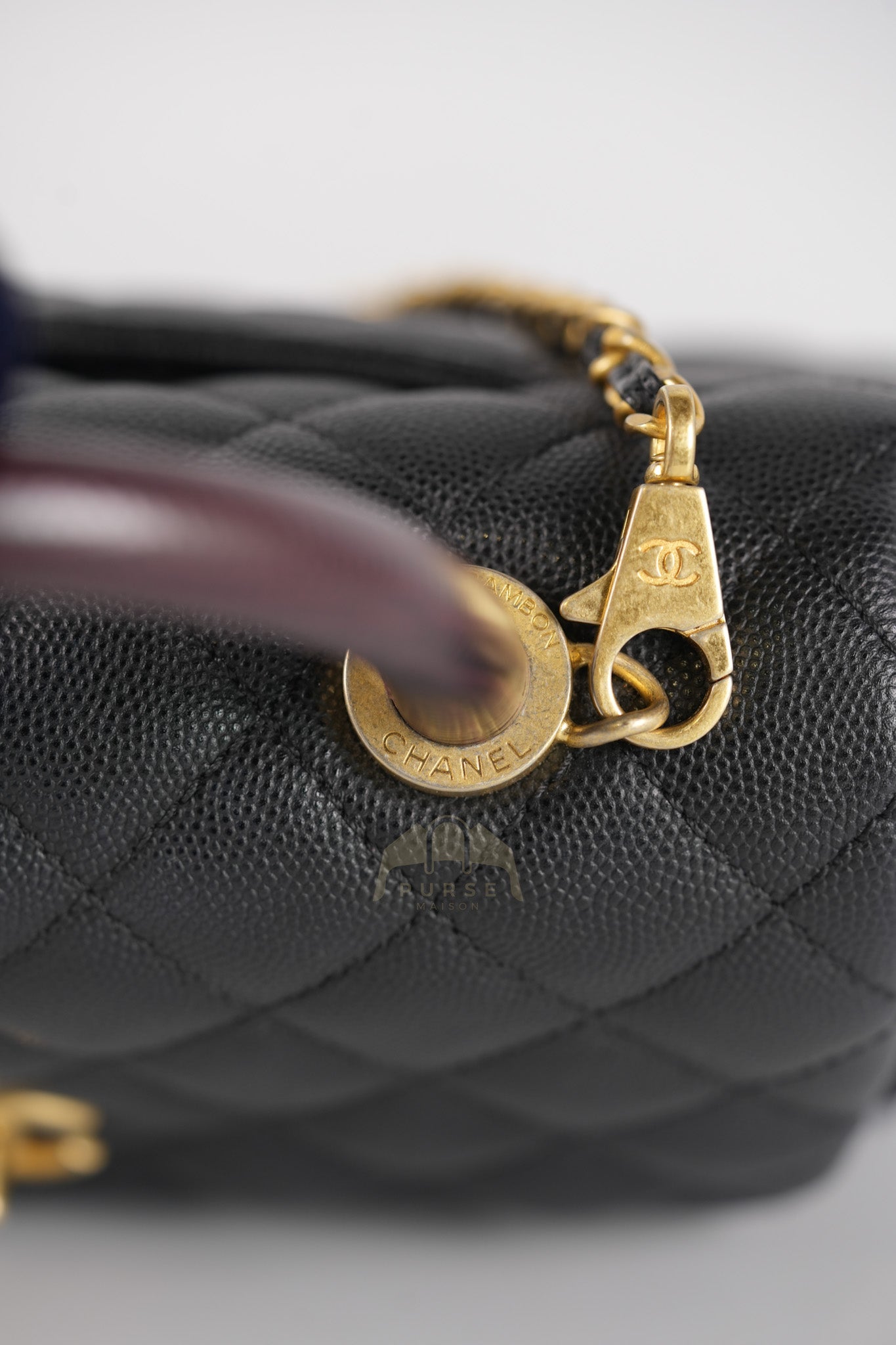 Coco Handle Small Black in Quilted Caviar Leather Lizard Top Handle and Aged Gold Hardware Series 29 | Purse Maison Luxury Bags Shop