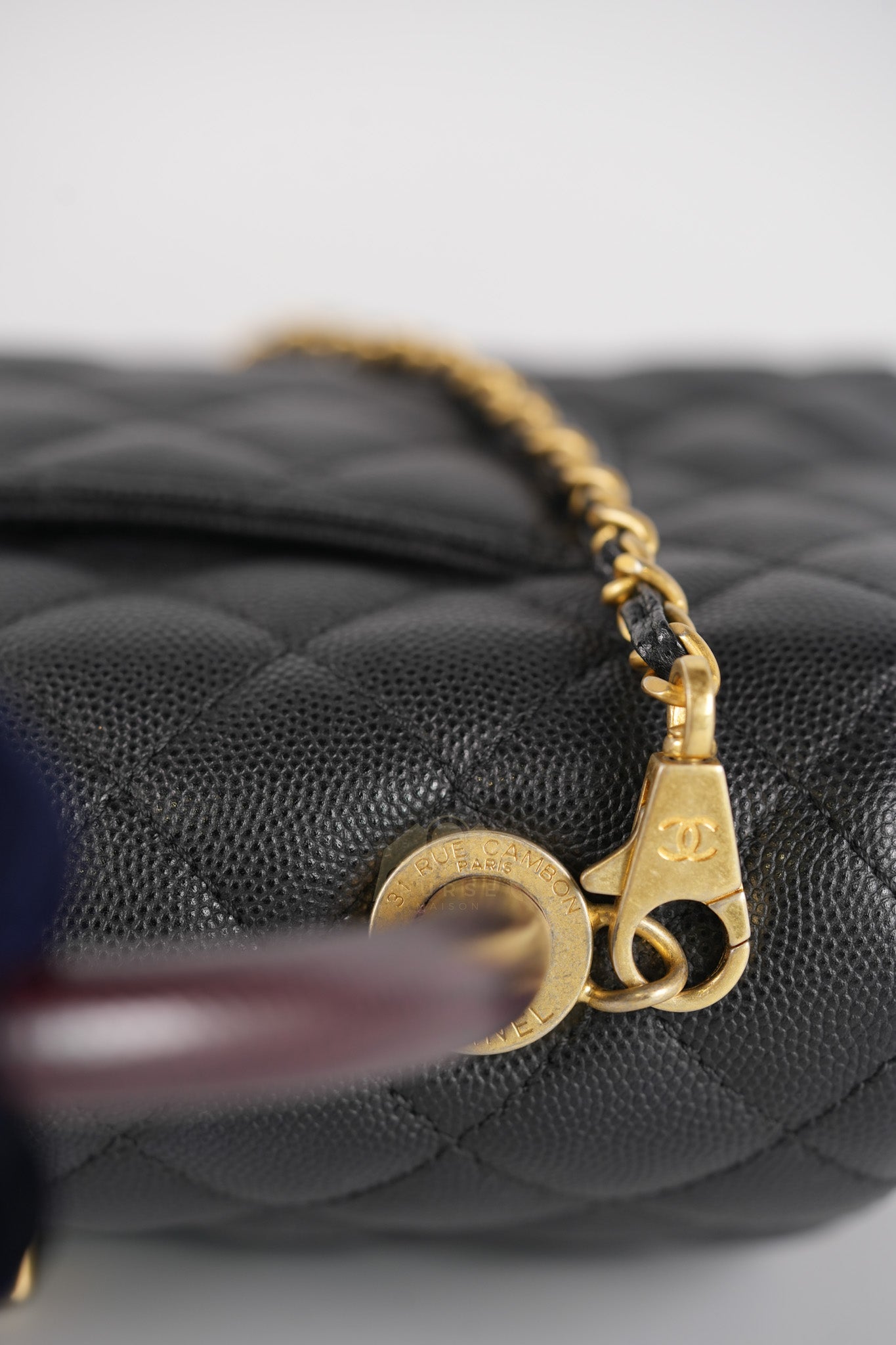 Coco Handle Small Black in Quilted Caviar Leather Lizard Top Handle and Aged Gold Hardware Series 29 | Purse Maison Luxury Bags Shop