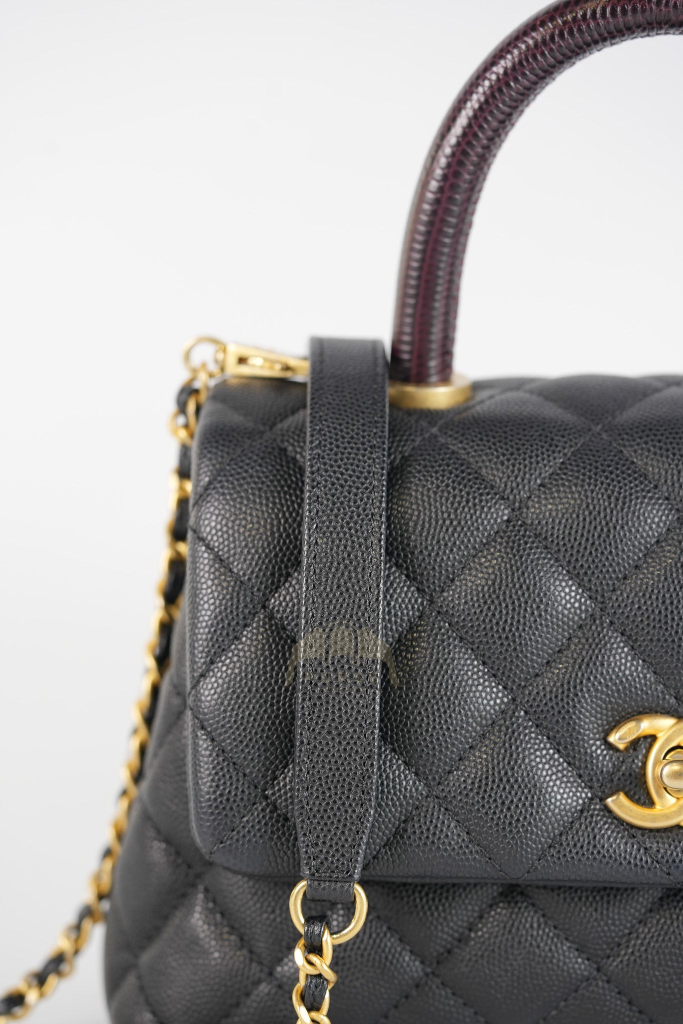 Coco Handle Small Black in Quilted Caviar Leather Lizard Top Handle and Aged Gold Hardware Series 29 | Purse Maison Luxury Bags Shop