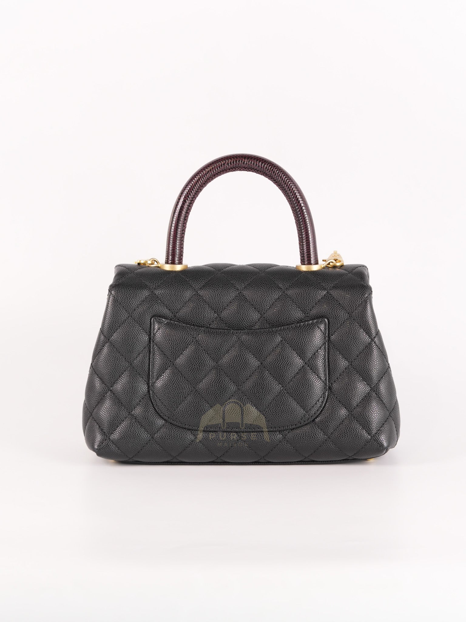Coco Handle Small Black in Quilted Caviar Leather Lizard Top Handle and Aged Gold Hardware Series 29 | Purse Maison Luxury Bags Shop