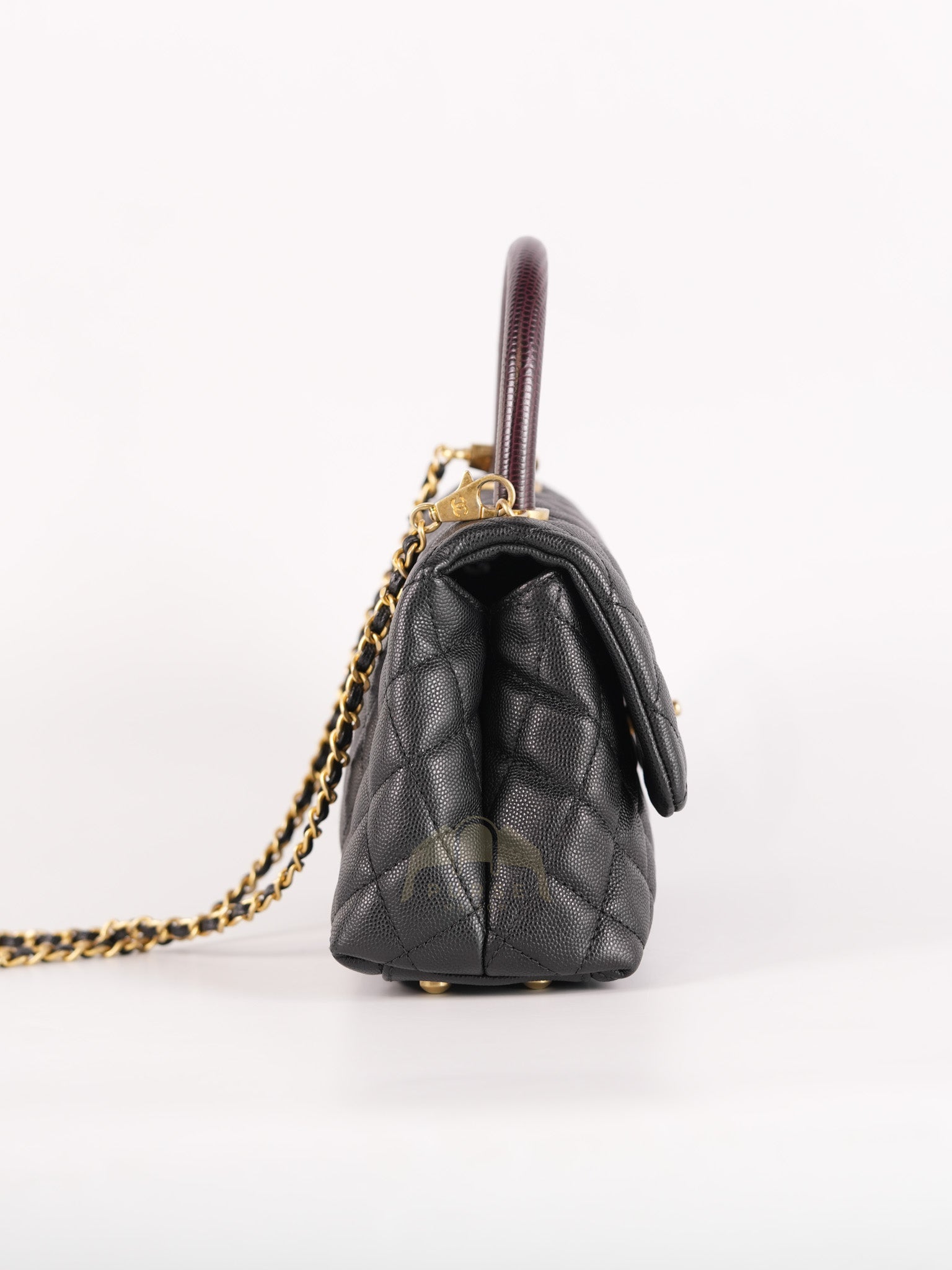 Coco Handle Small Black in Quilted Caviar Leather Lizard Top Handle and Aged Gold Hardware Series 29 | Purse Maison Luxury Bags Shop