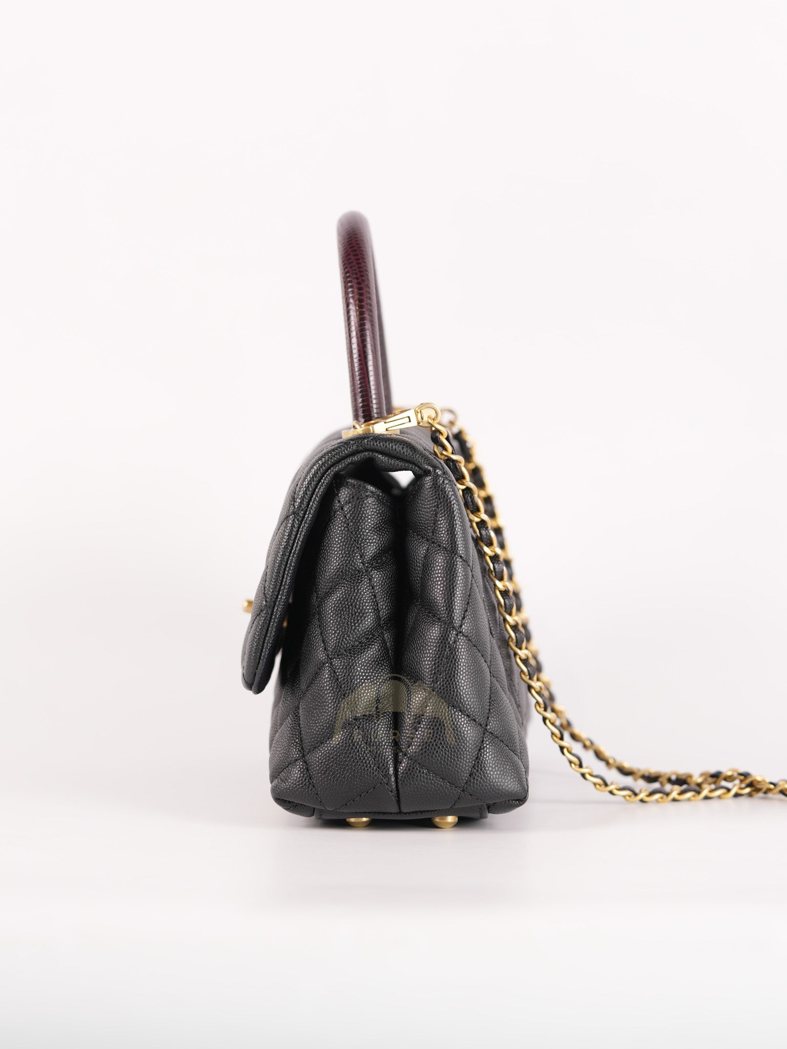 Coco Handle Small Black in Quilted Caviar Leather Lizard Top Handle and Aged Gold Hardware Series 29 | Purse Maison Luxury Bags Shop