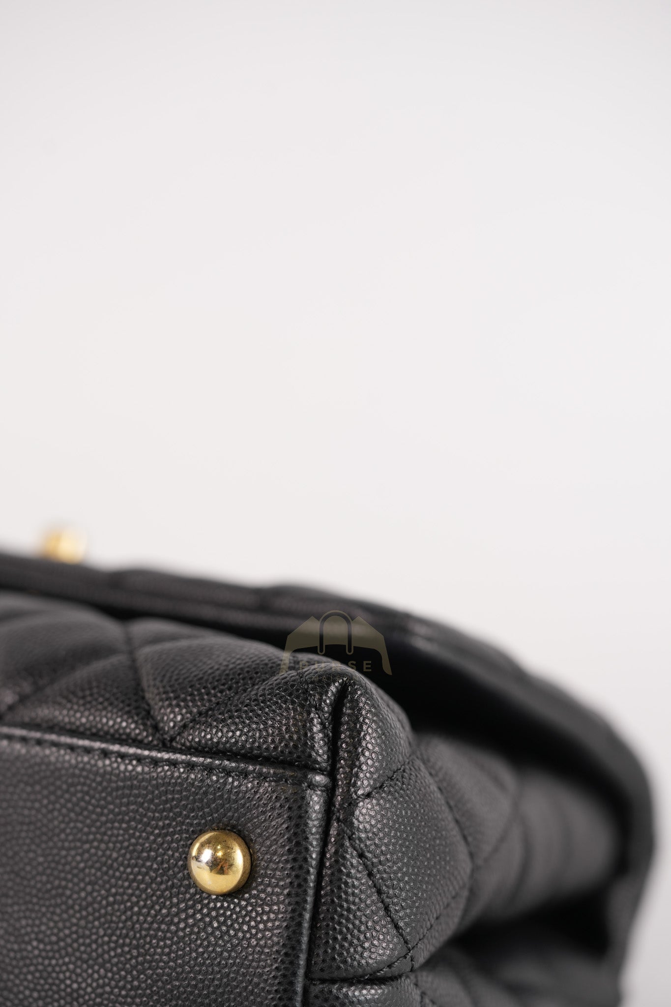 Coco Handle Small Black in Quilted Caviar Leather Lizard Top Handle and Aged Gold Hardware Series 29 | Purse Maison Luxury Bags Shop