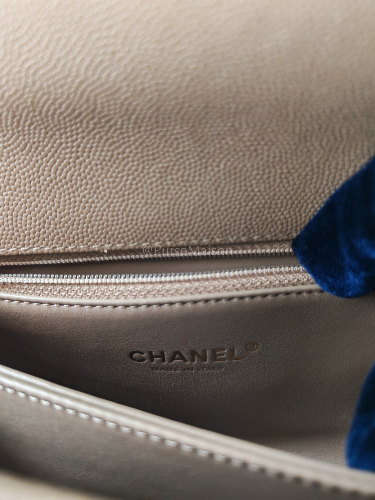 Coco Handle Small Dark Beige Caviar Leather in Light Gold Hardware (Microchip) | Purse Maison Luxury Bags Shop