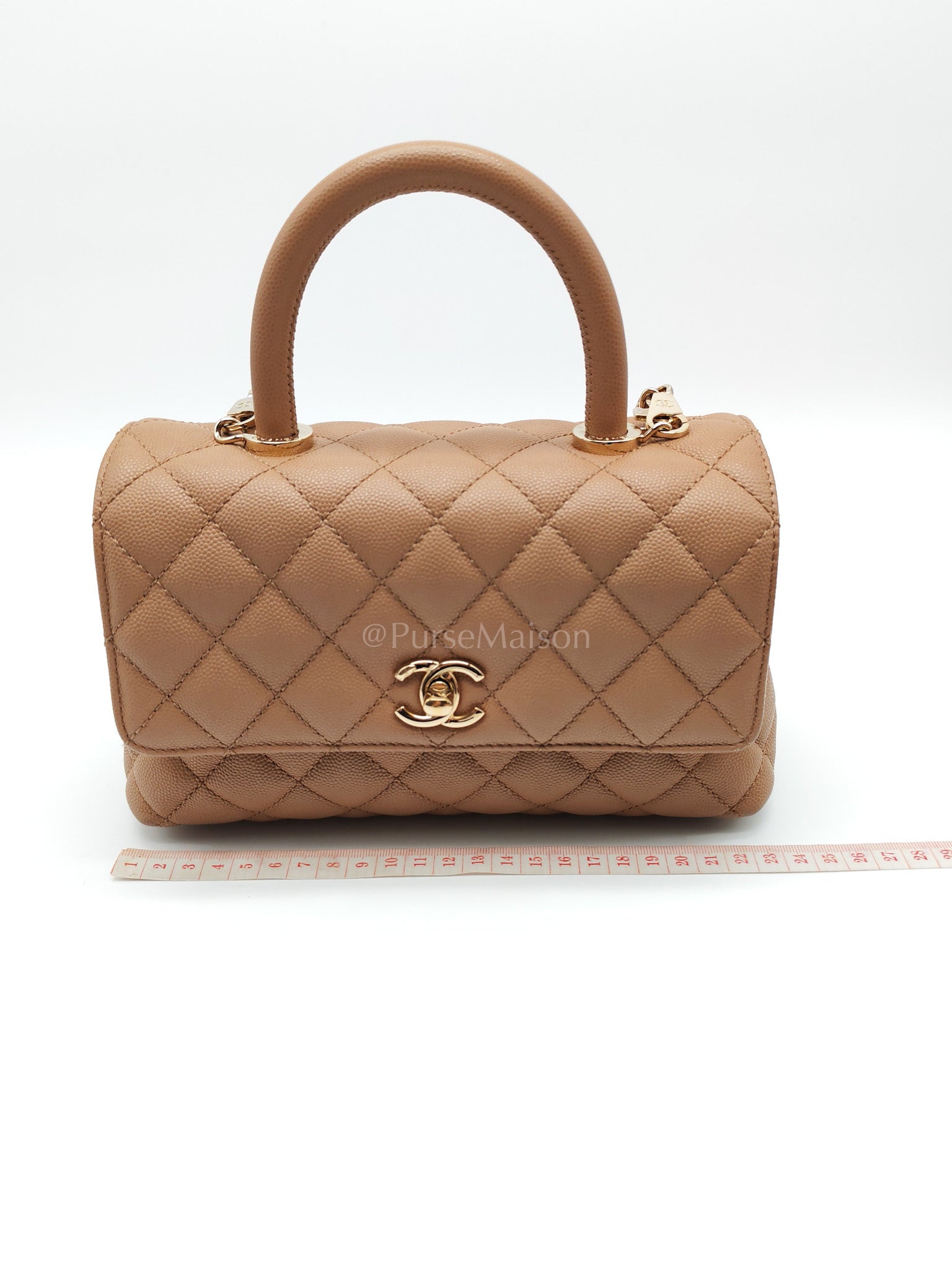 Coco Handle Small Dark Beige Caviar Leather in Light Gold Hardware (Microchip) | Purse Maison Luxury Bags Shop