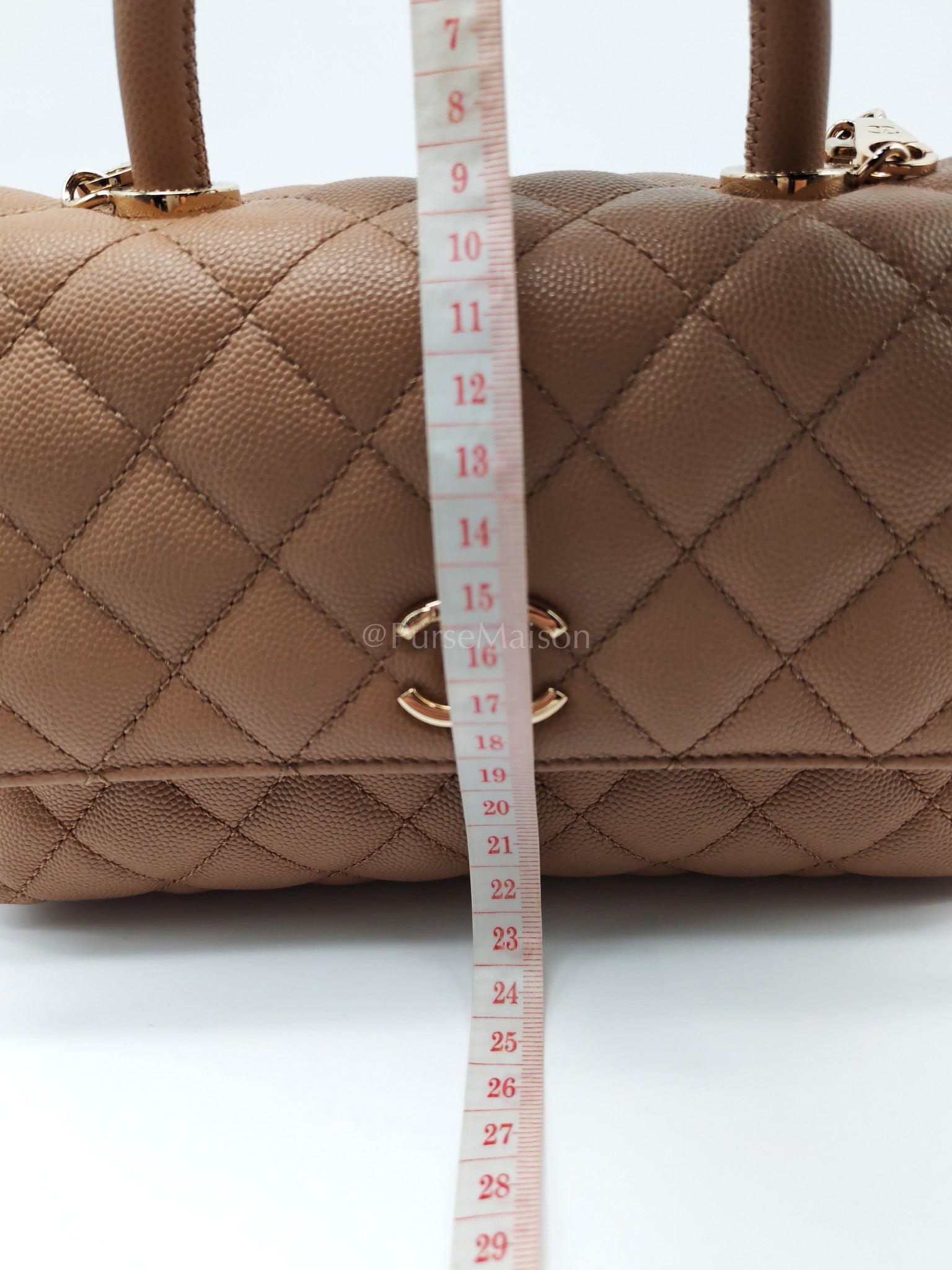 Coco Handle Small Dark Beige Caviar Leather in Light Gold Hardware (Microchip) | Purse Maison Luxury Bags Shop