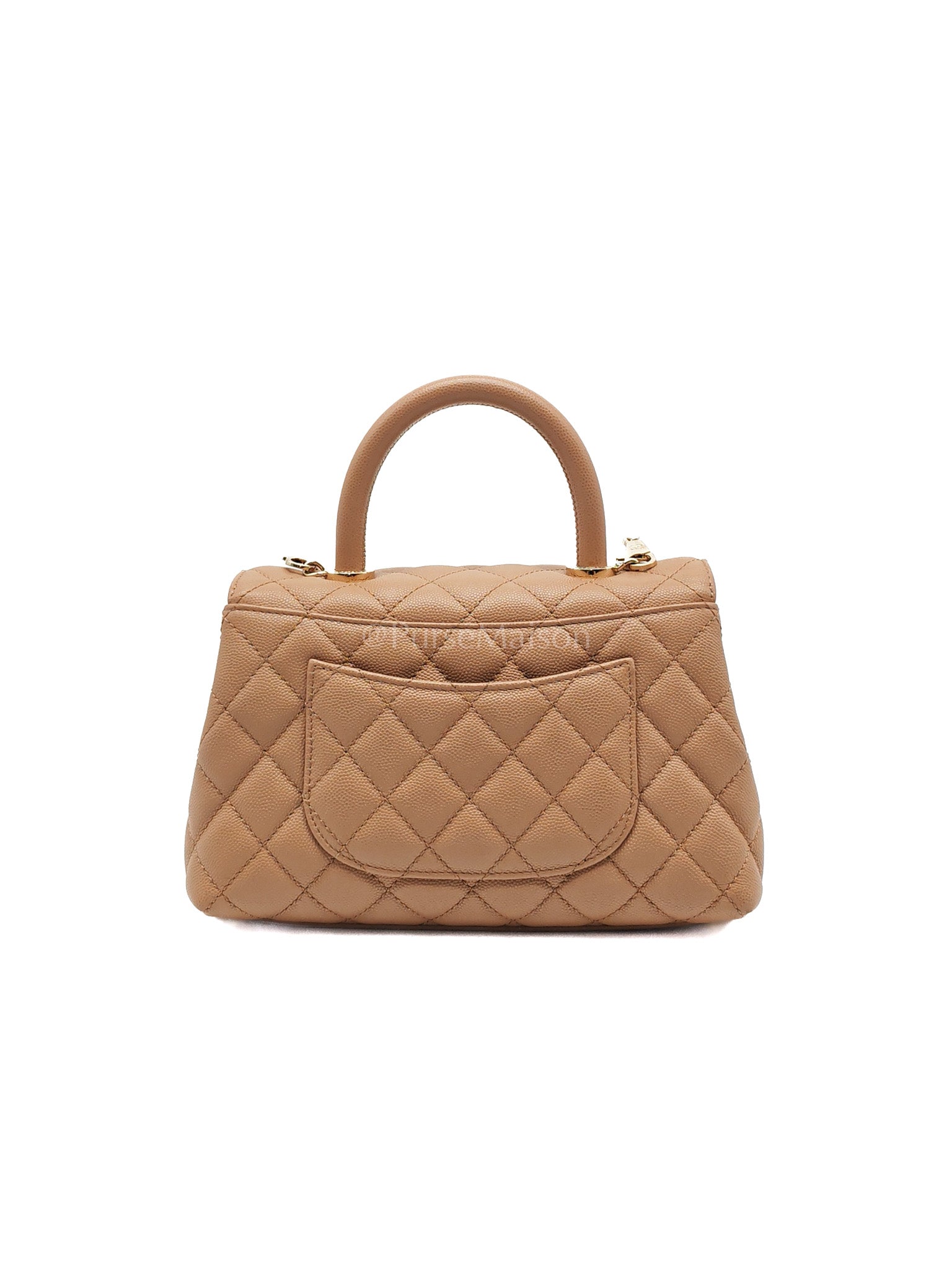 Coco Handle Small Dark Beige Caviar Leather in Light Gold Hardware (Microchip) | Purse Maison Luxury Bags Shop