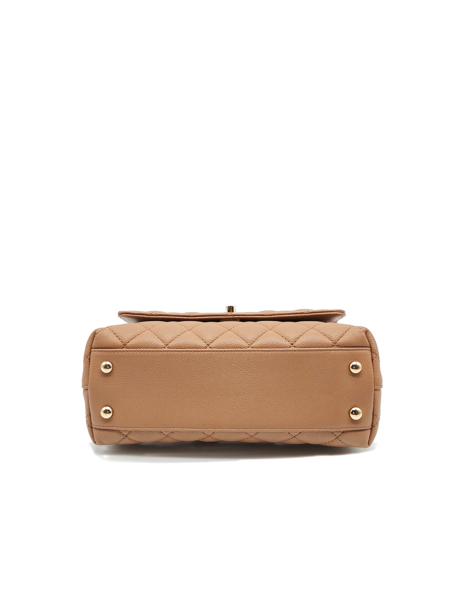 Coco Handle Small Dark Beige Caviar Leather in Light Gold Hardware (Microchip) | Purse Maison Luxury Bags Shop