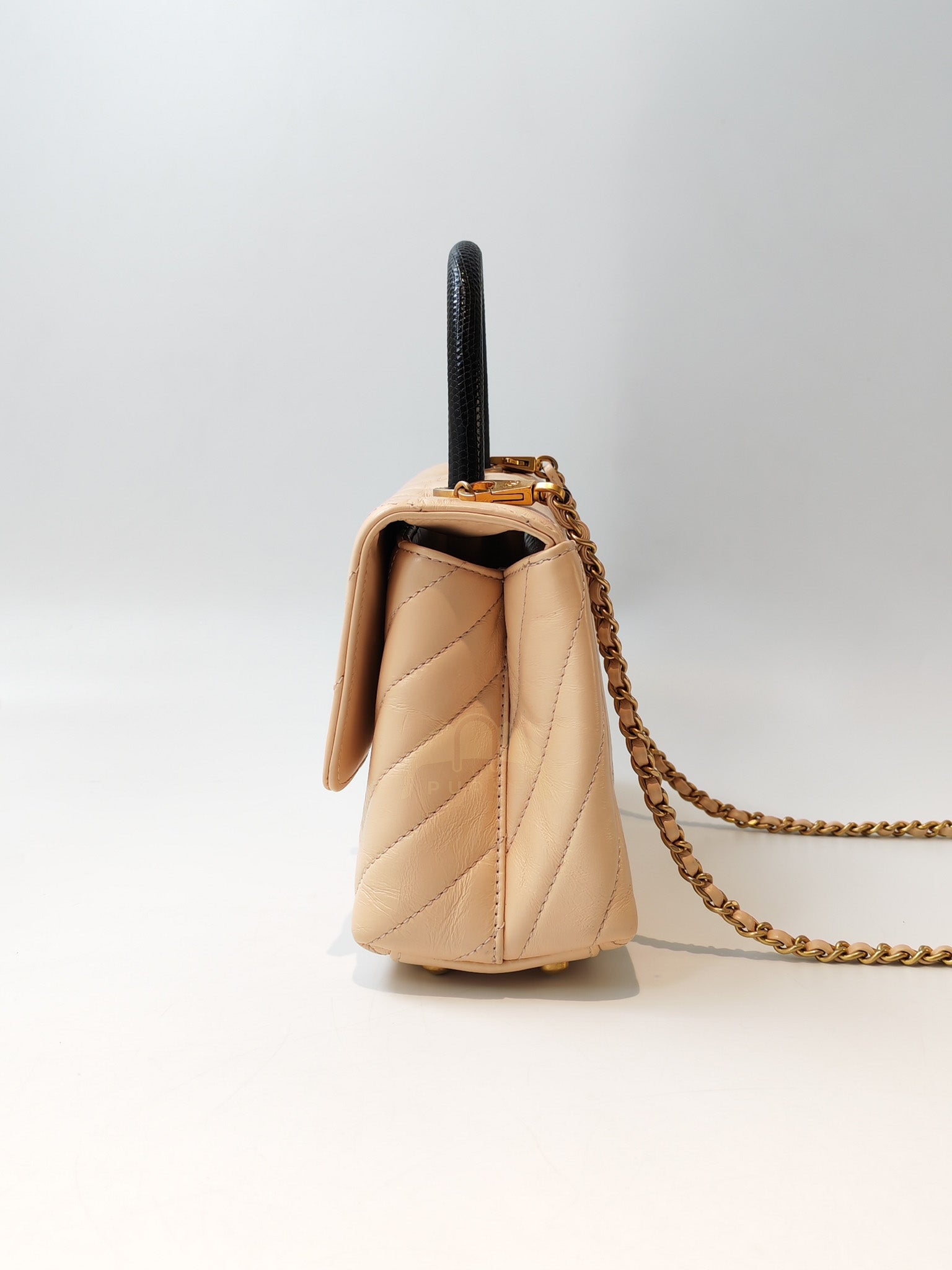 Coco Handle Small in Beige Lizard Embossed Handle & Aged Gold Hardware(Series 25) | Purse Maison Luxury Bags Shop