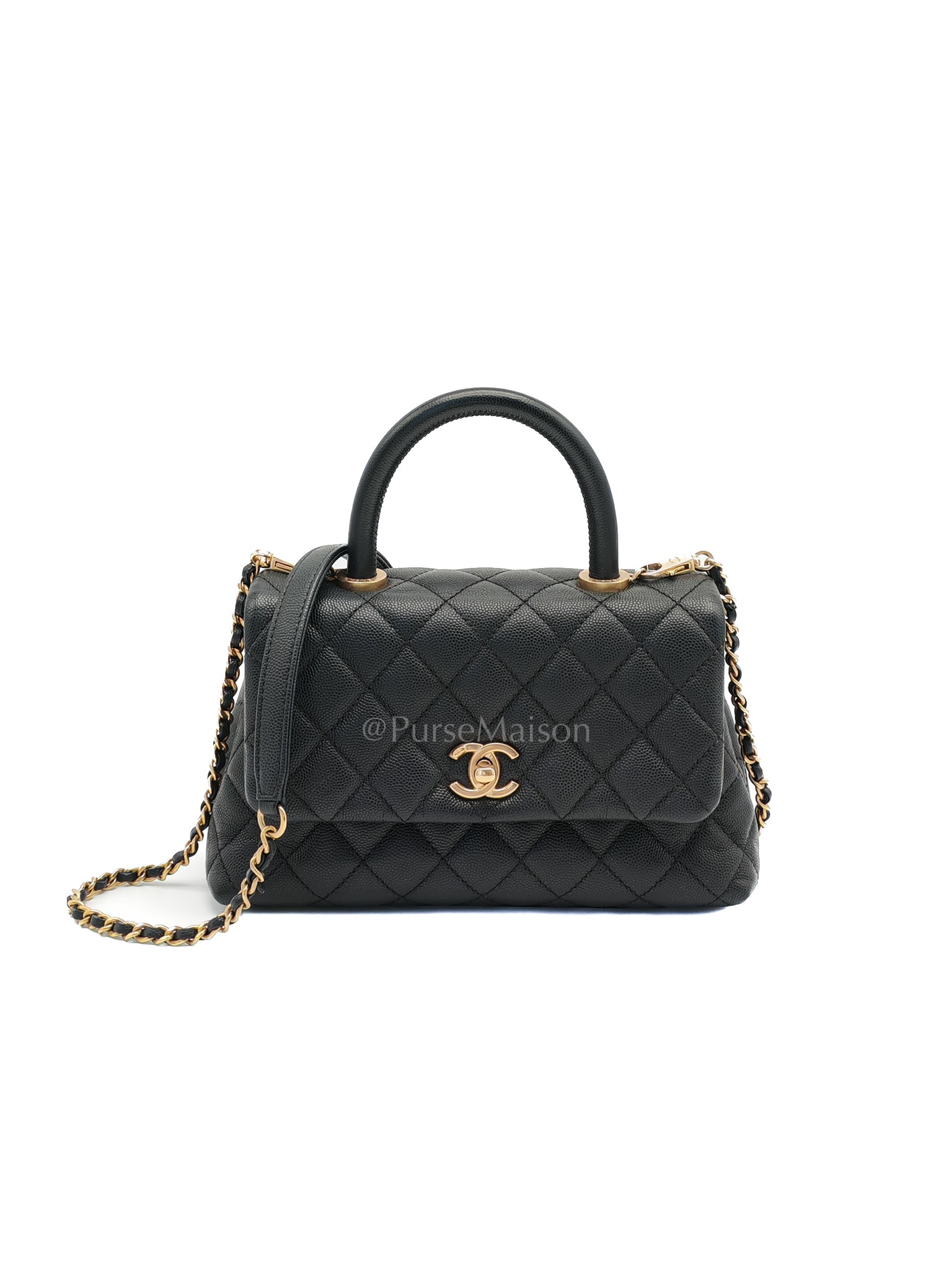 Coco Handle Small in Black Caviar Leather and Aged Gold Hardware Series 24 | Purse Maison Luxury Bags Shop