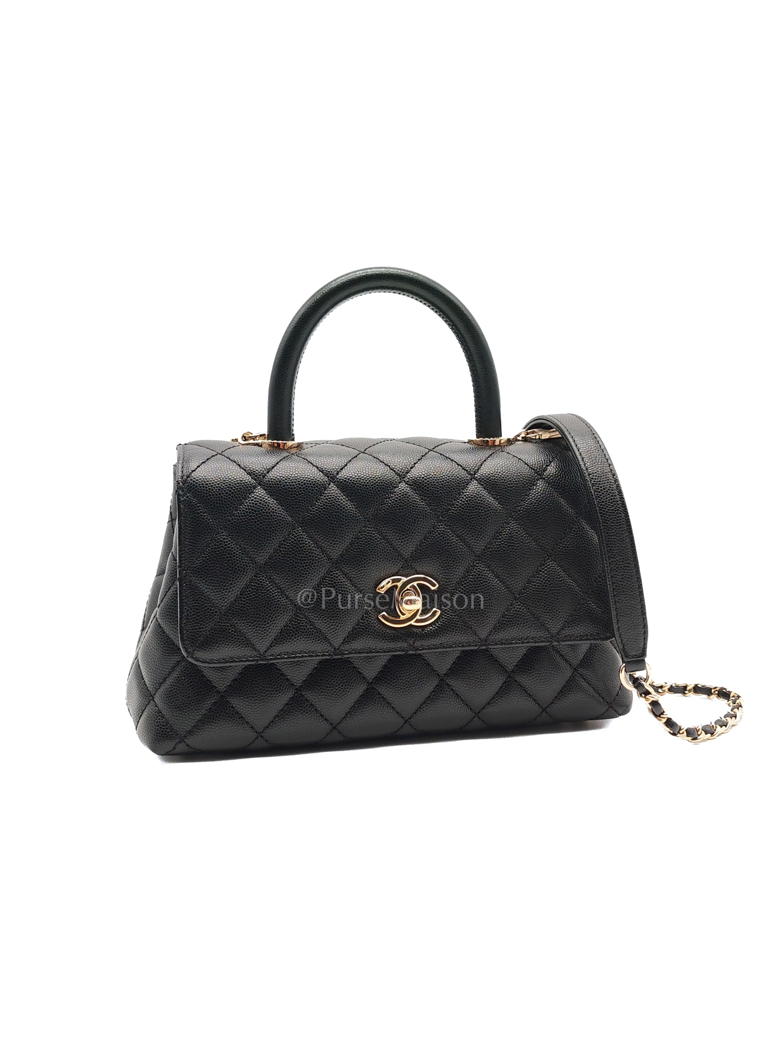 Coco Handle Small in Black Caviar Leather and Light Gold Hardware (Microchip) | Purse Maison Luxury Bags Shop
