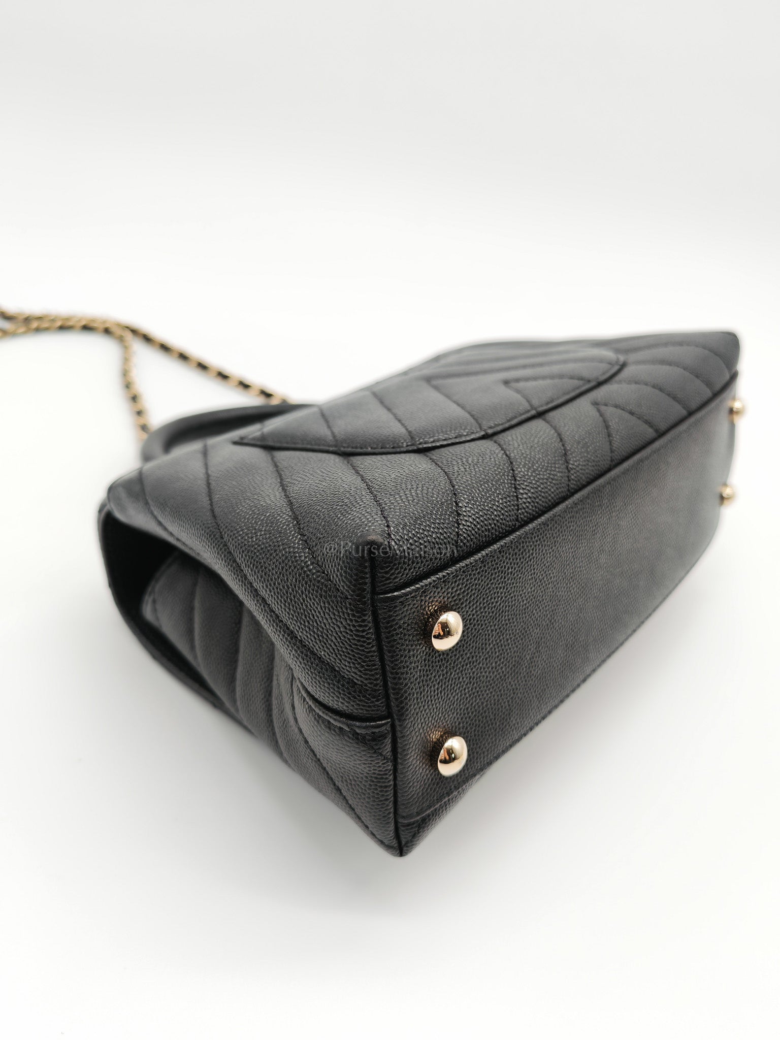 Coco Handle Small in Chevron Caviar Leather and Light Gold Hardware Series 29 | Purse Maison Luxury Bags Shop