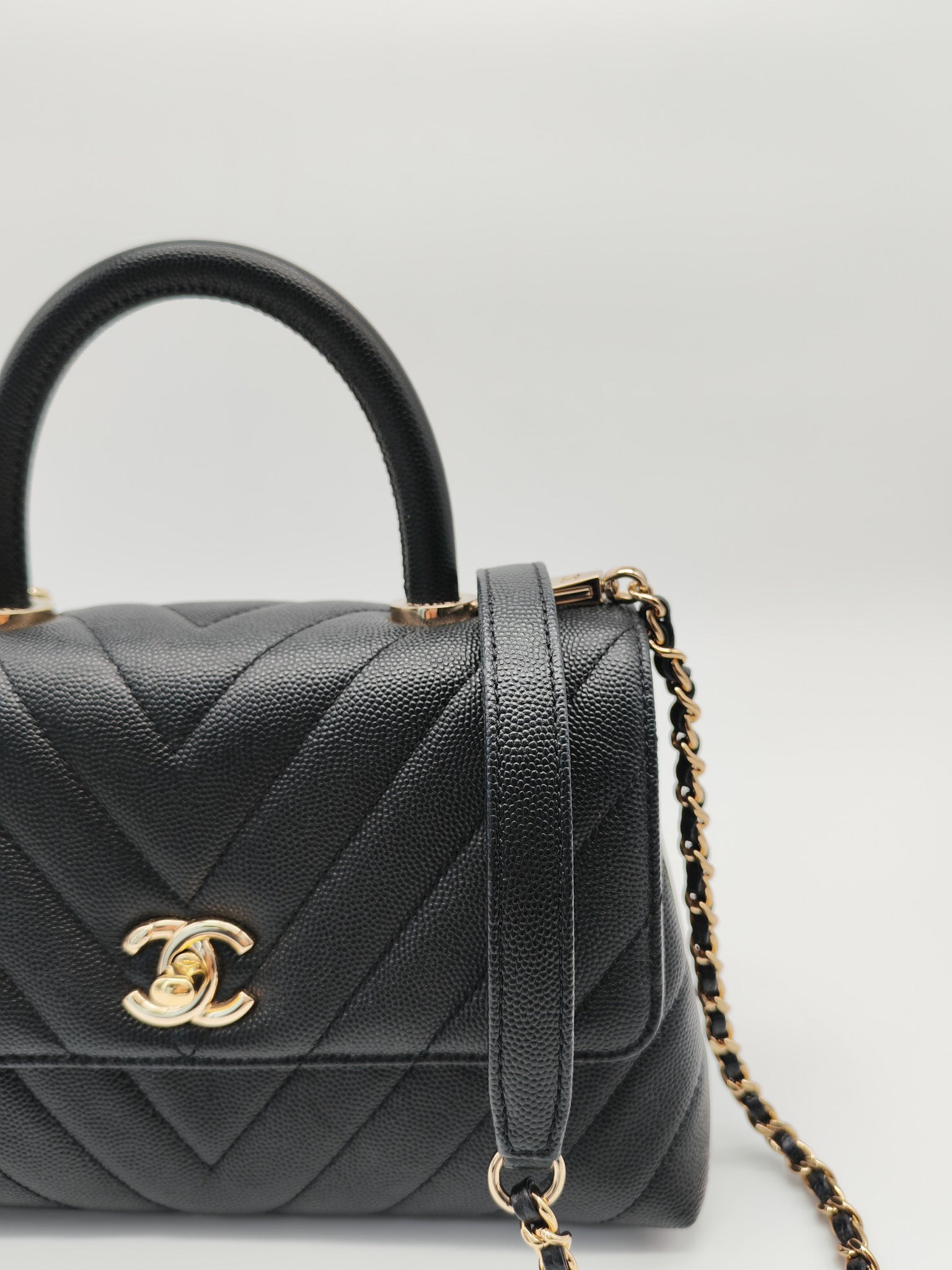 Coco Handle Small in Chevron Caviar Leather and Light Gold Hardware Series 29 | Purse Maison Luxury Bags Shop