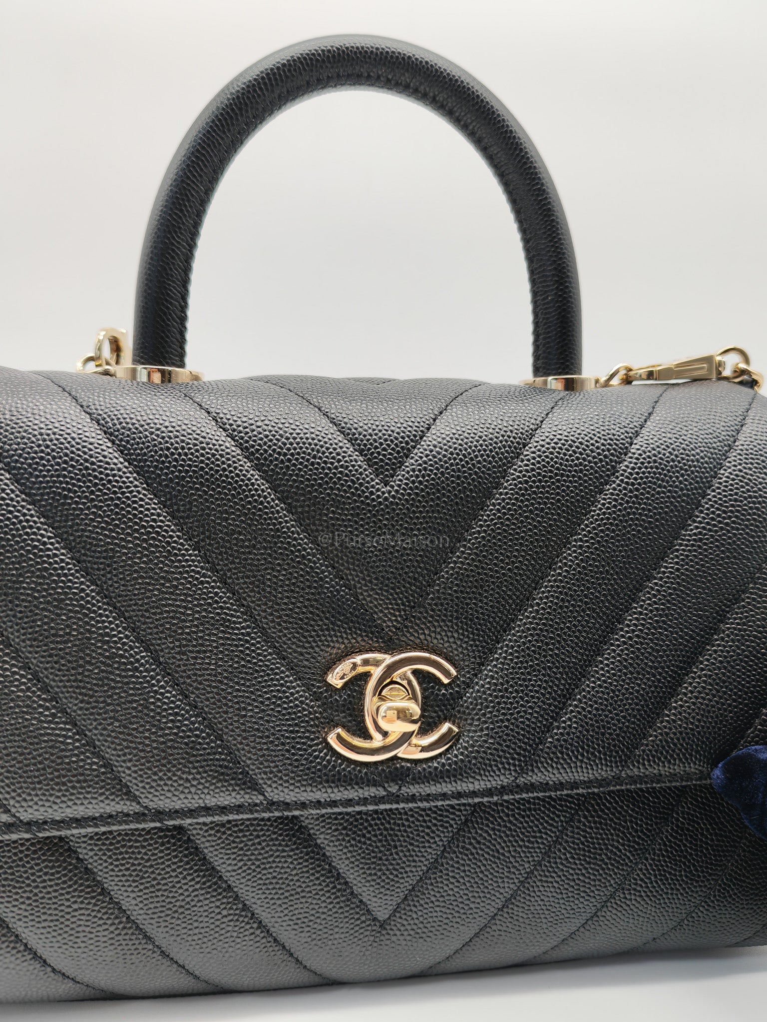 Coco Handle Small in Chevron Caviar Leather and Light Gold Hardware Series 29 | Purse Maison Luxury Bags Shop