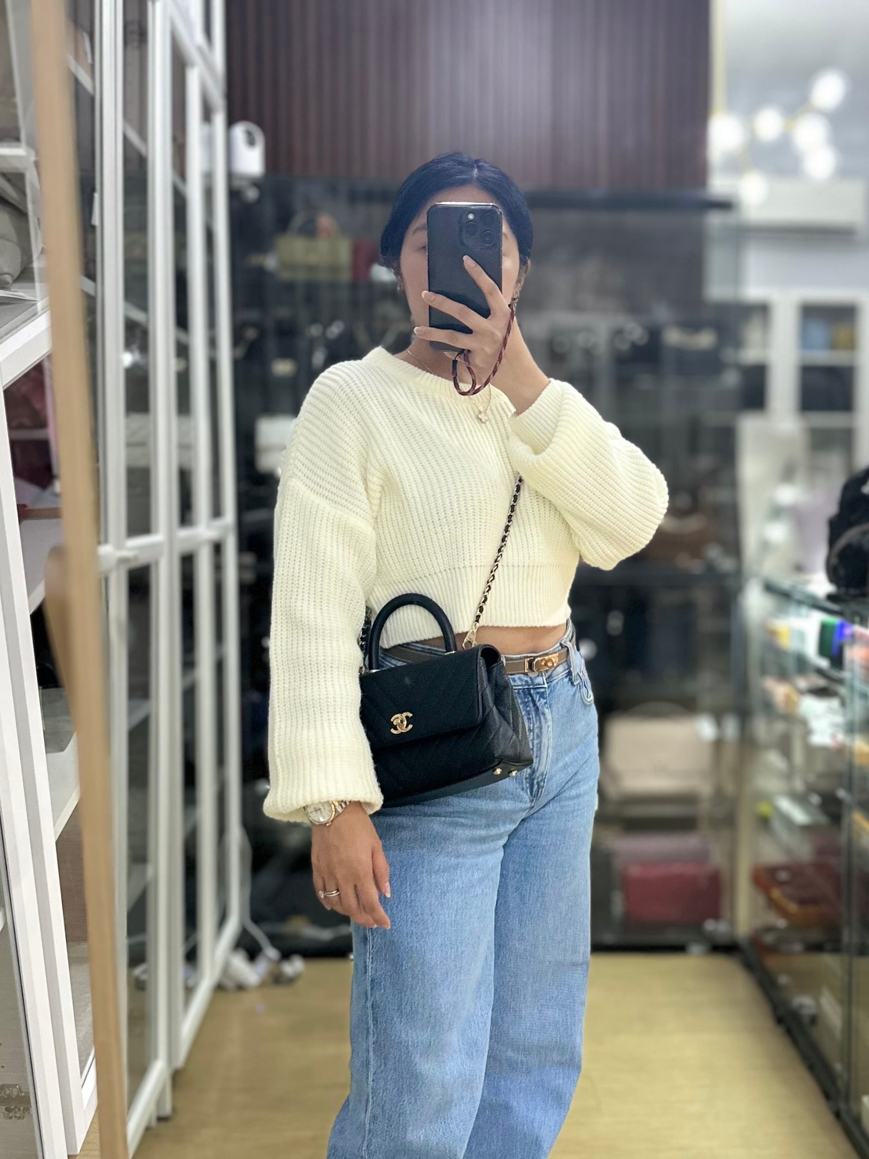 Coco Handle Small Lizard Handle Black Chevron in Shiny Calfskin and Aged Gold Hardware Series 25 | Purse Maison Luxury Bags Shop