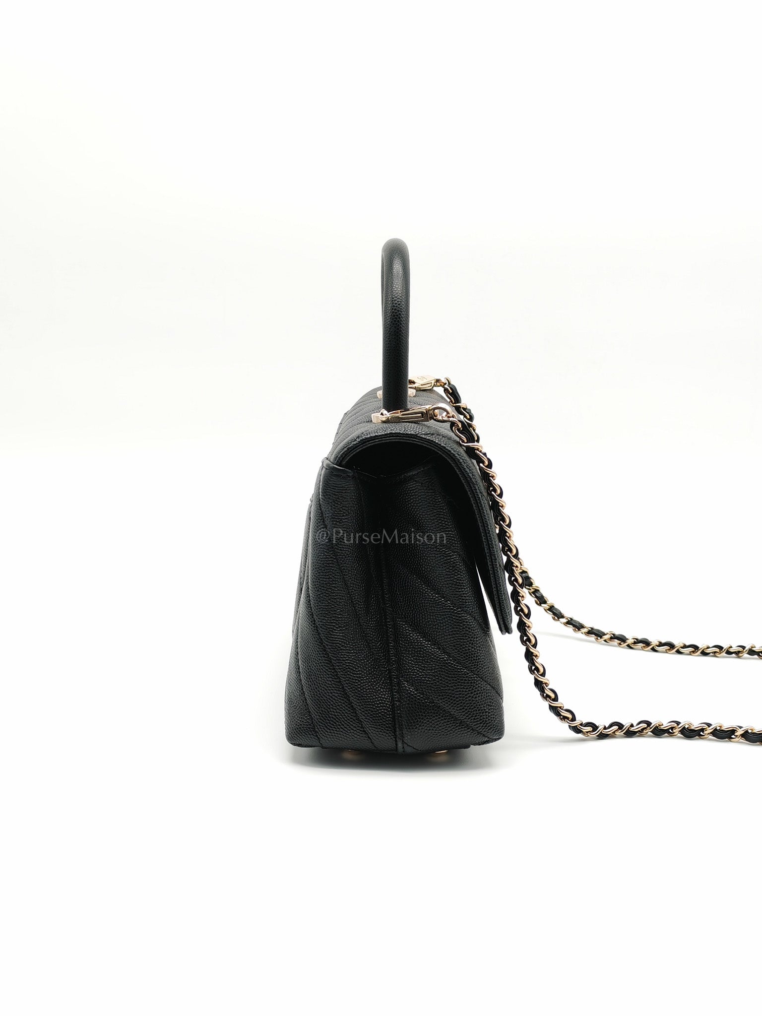 Coco Handle Small in Chevron Caviar Leather and Light Gold Hardware Series 29 | Purse Maison Luxury Bags Shop