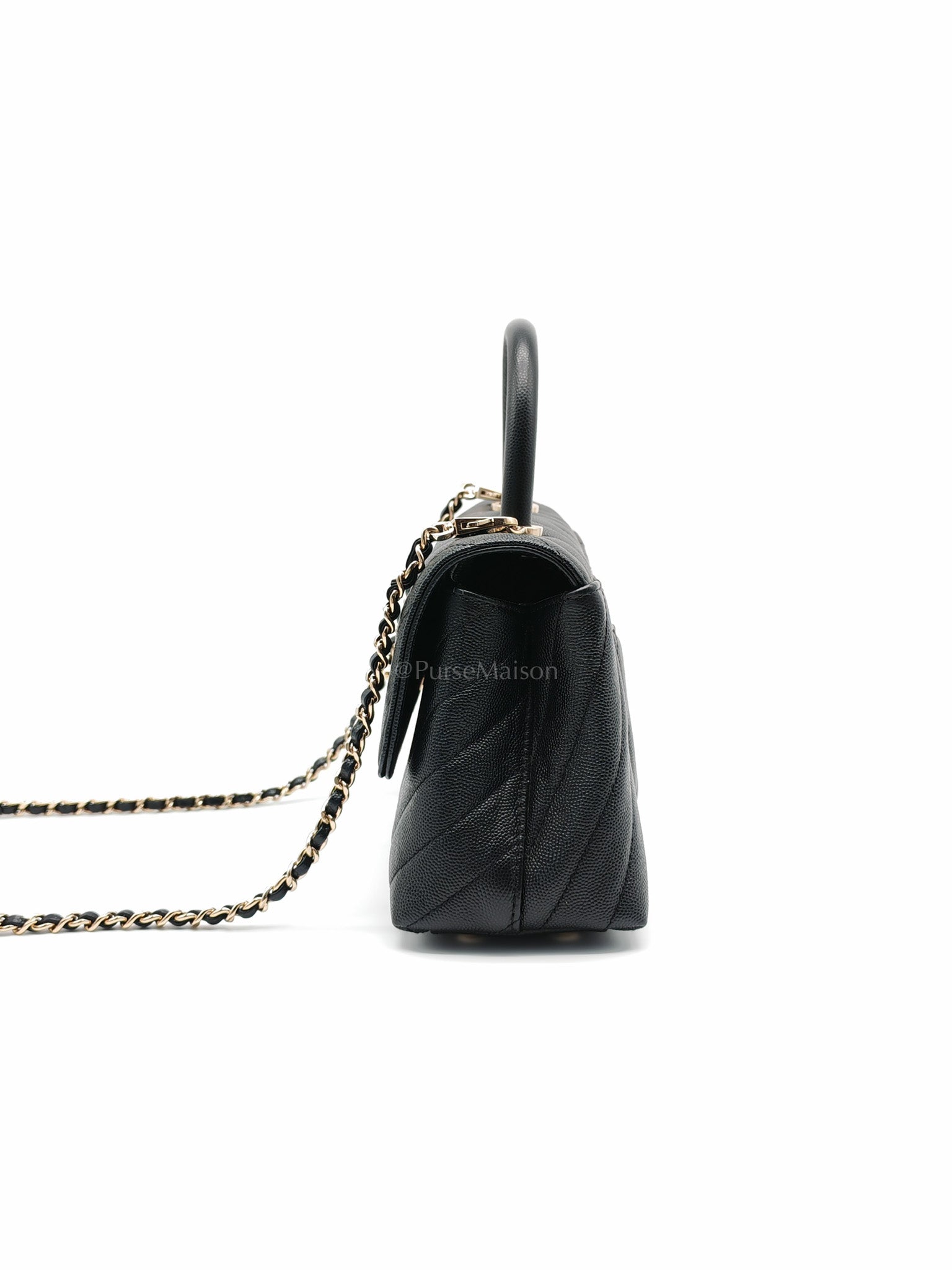 Coco Handle Small in Chevron Caviar Leather and Light Gold Hardware Series 29 | Purse Maison Luxury Bags Shop