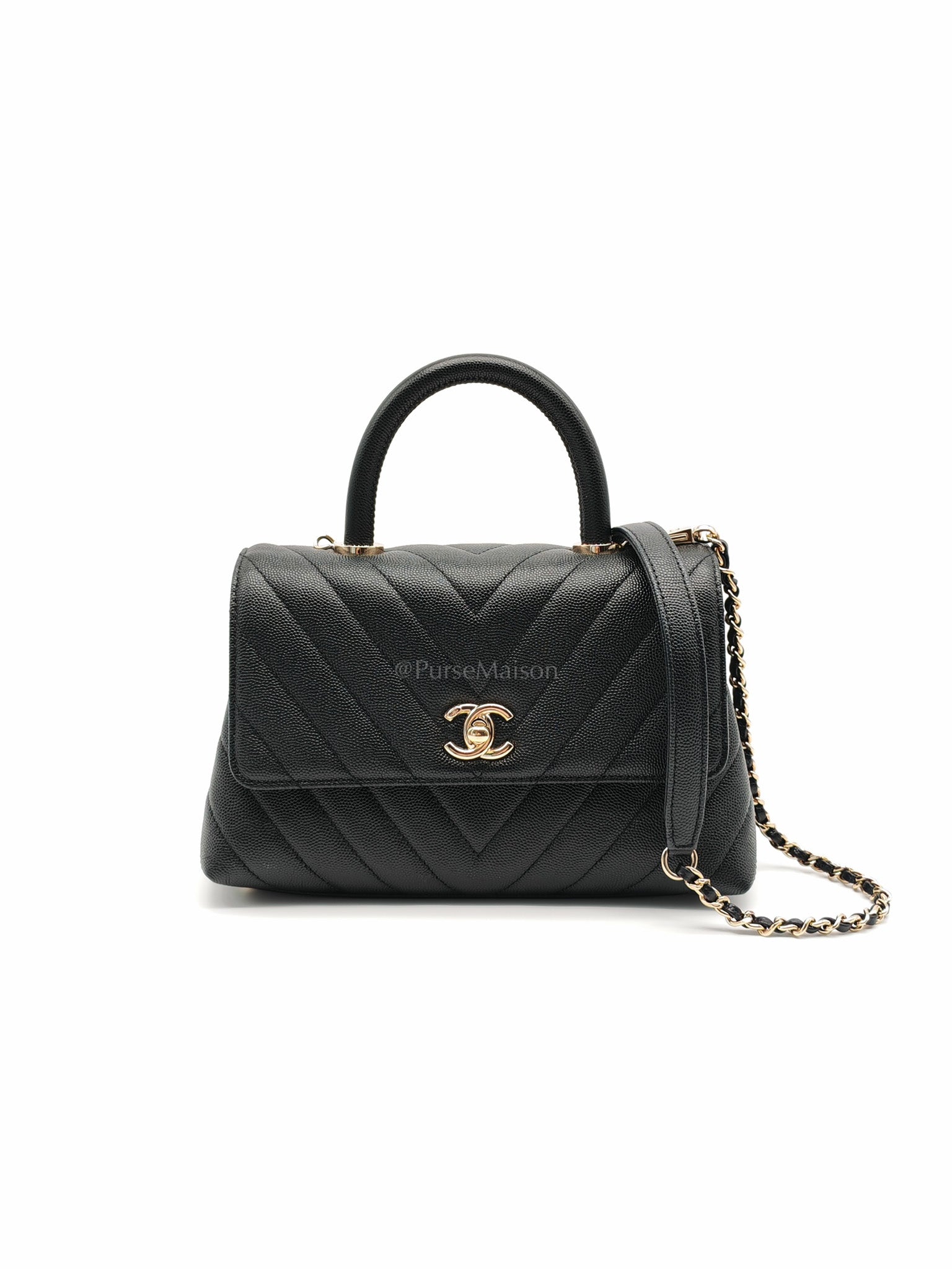 Coco Handle Small in Chevron Caviar Leather and Light Gold Hardware Series 29 | Purse Maison Luxury Bags Shop