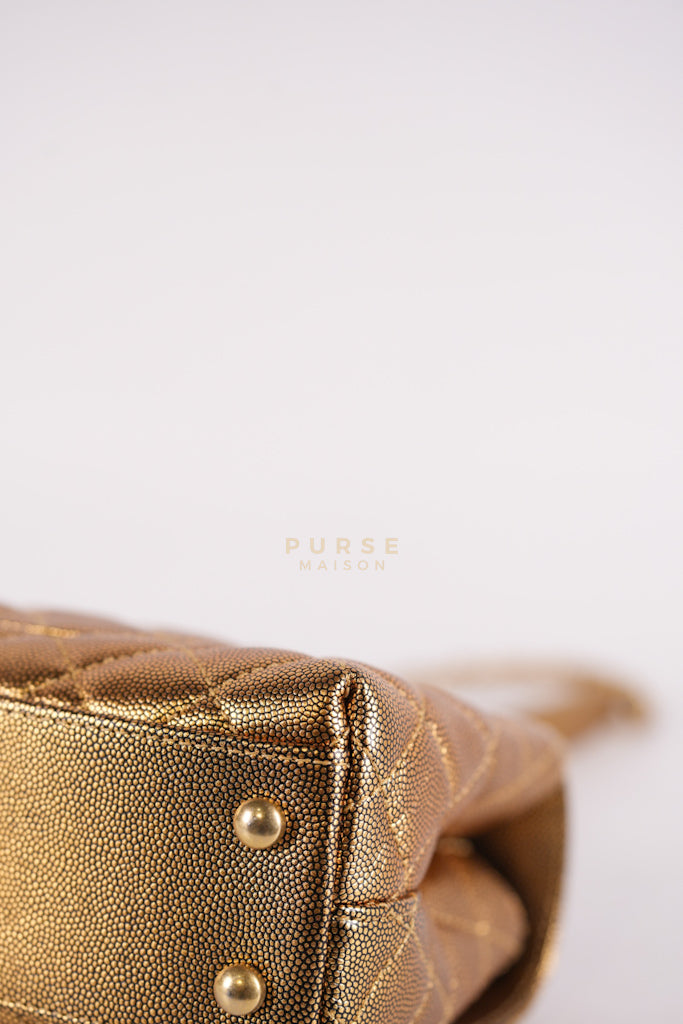 Coco Handle Small in Gold Quilted Caviar Leather and Aged Gold Hardware (Series 28) | Purse Maison Luxury Bags Shop