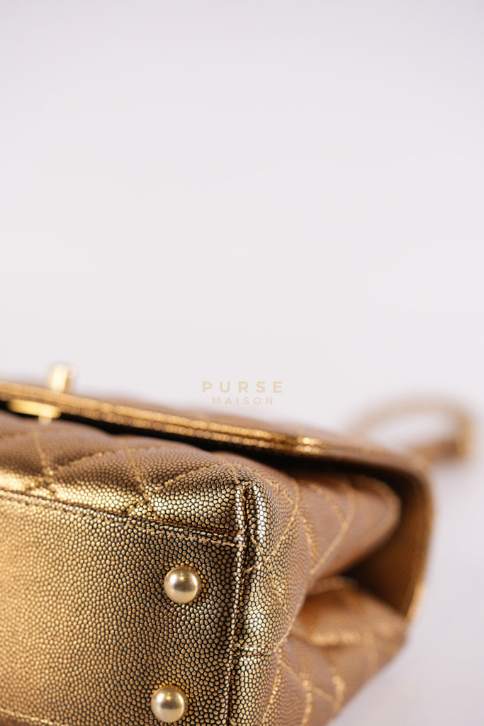 Coco Handle Small in Gold Quilted Caviar Leather and Aged Gold Hardware (Series 28) | Purse Maison Luxury Bags Shop
