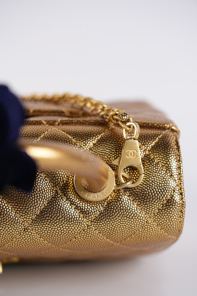 Coco Handle Small in Gold Quilted Caviar Leather and Aged Gold Hardware (Series 28) | Purse Maison Luxury Bags Shop