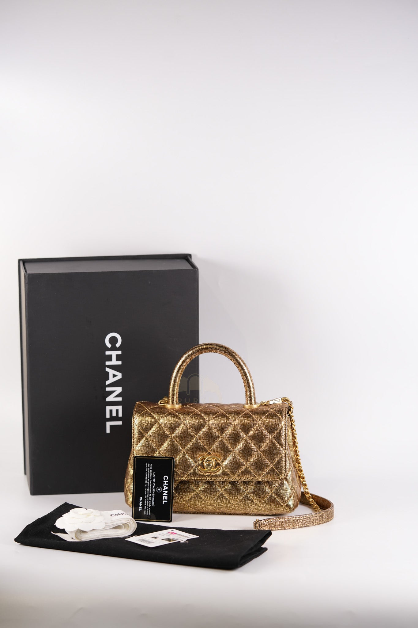 Coco Handle Small in Gold Quilted Caviar Leather and Aged Gold Hardware (Series 28) | Purse Maison Luxury Bags Shop