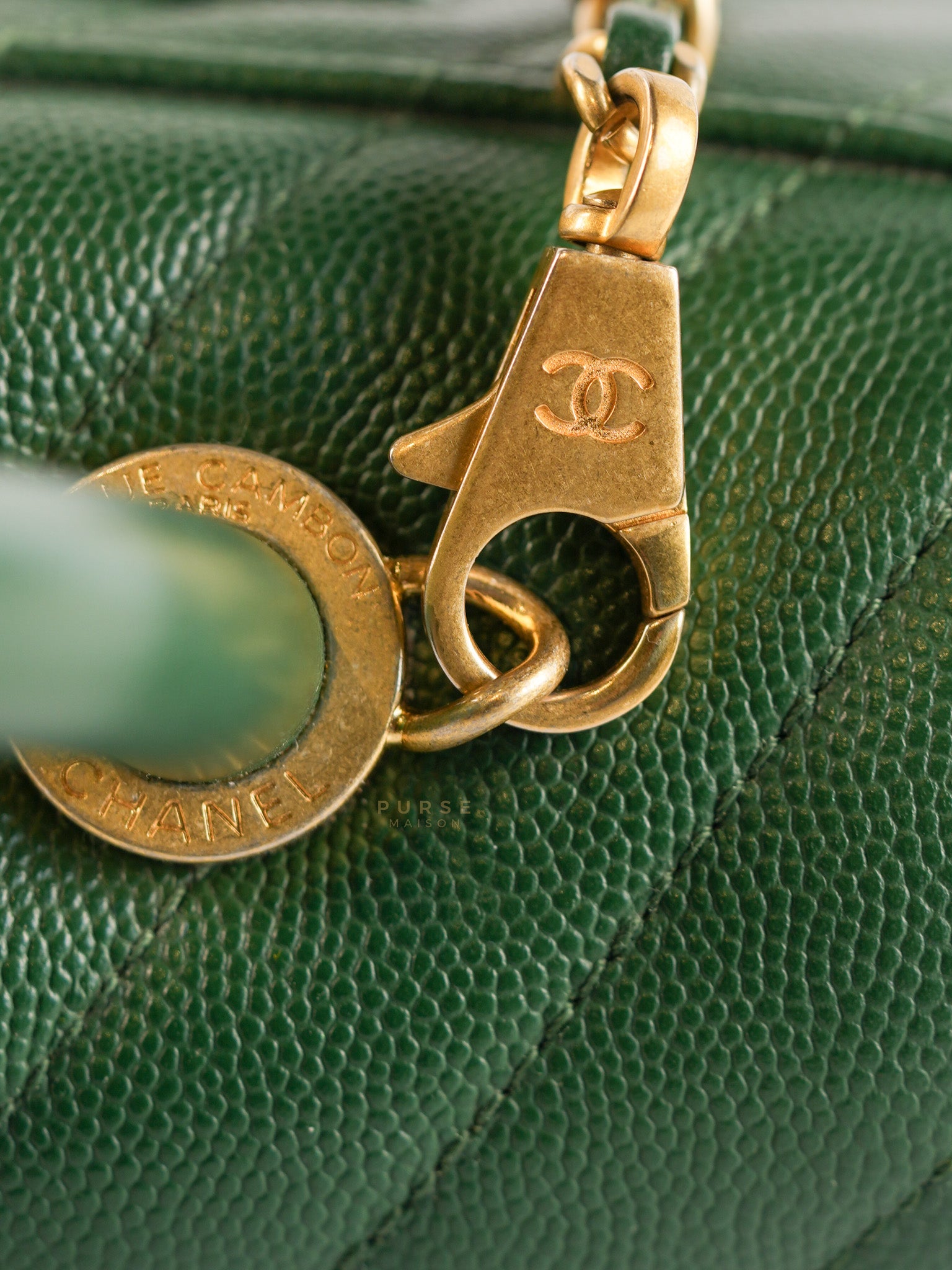 Coco Handle Small in Green Chevron and Aged Gold Hardware Series 26 | Purse Maison Luxury Bags Shop
