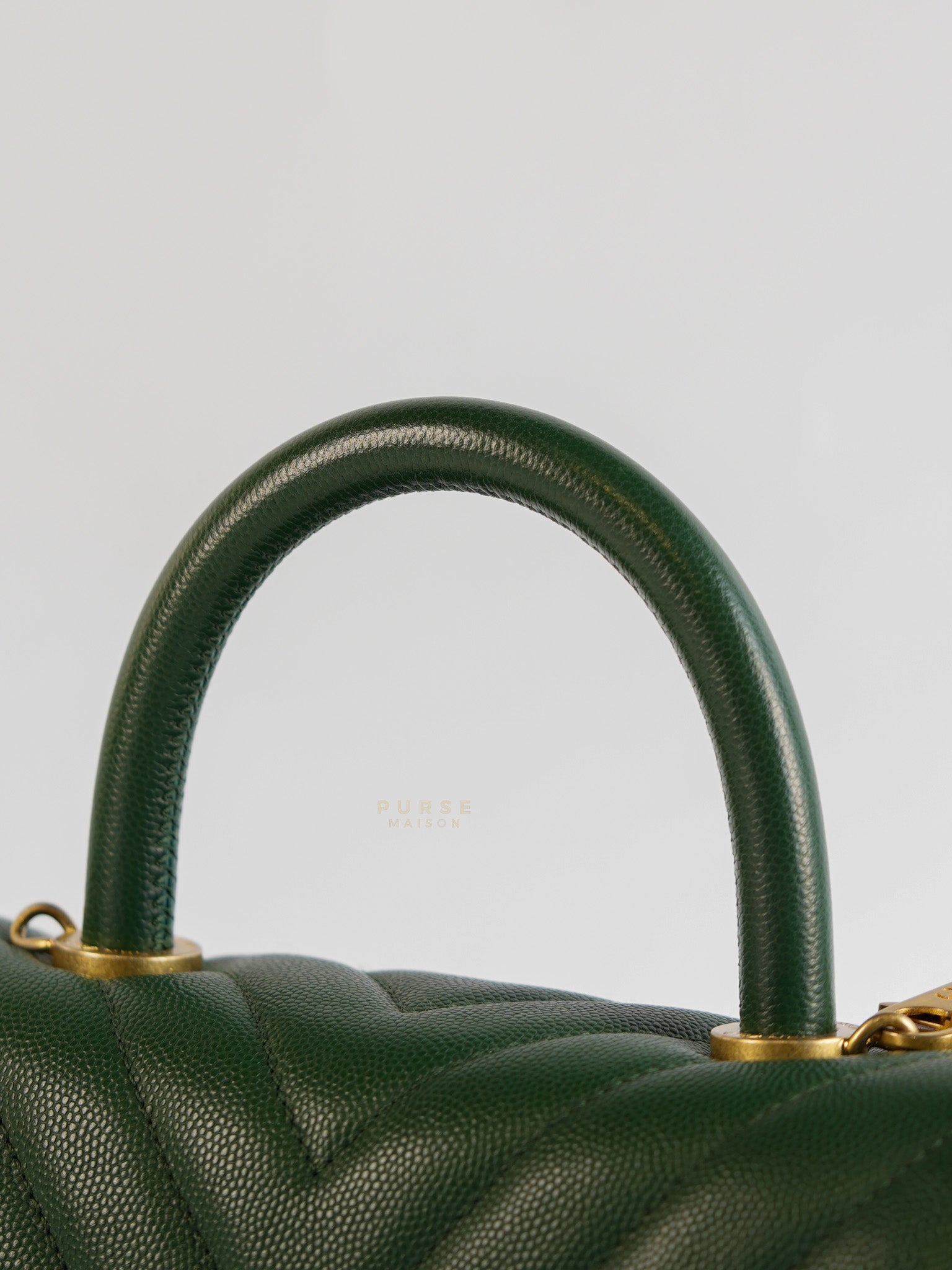 Coco Handle Small in Green Chevron and Aged Gold Hardware Series 26 | Purse Maison Luxury Bags Shop