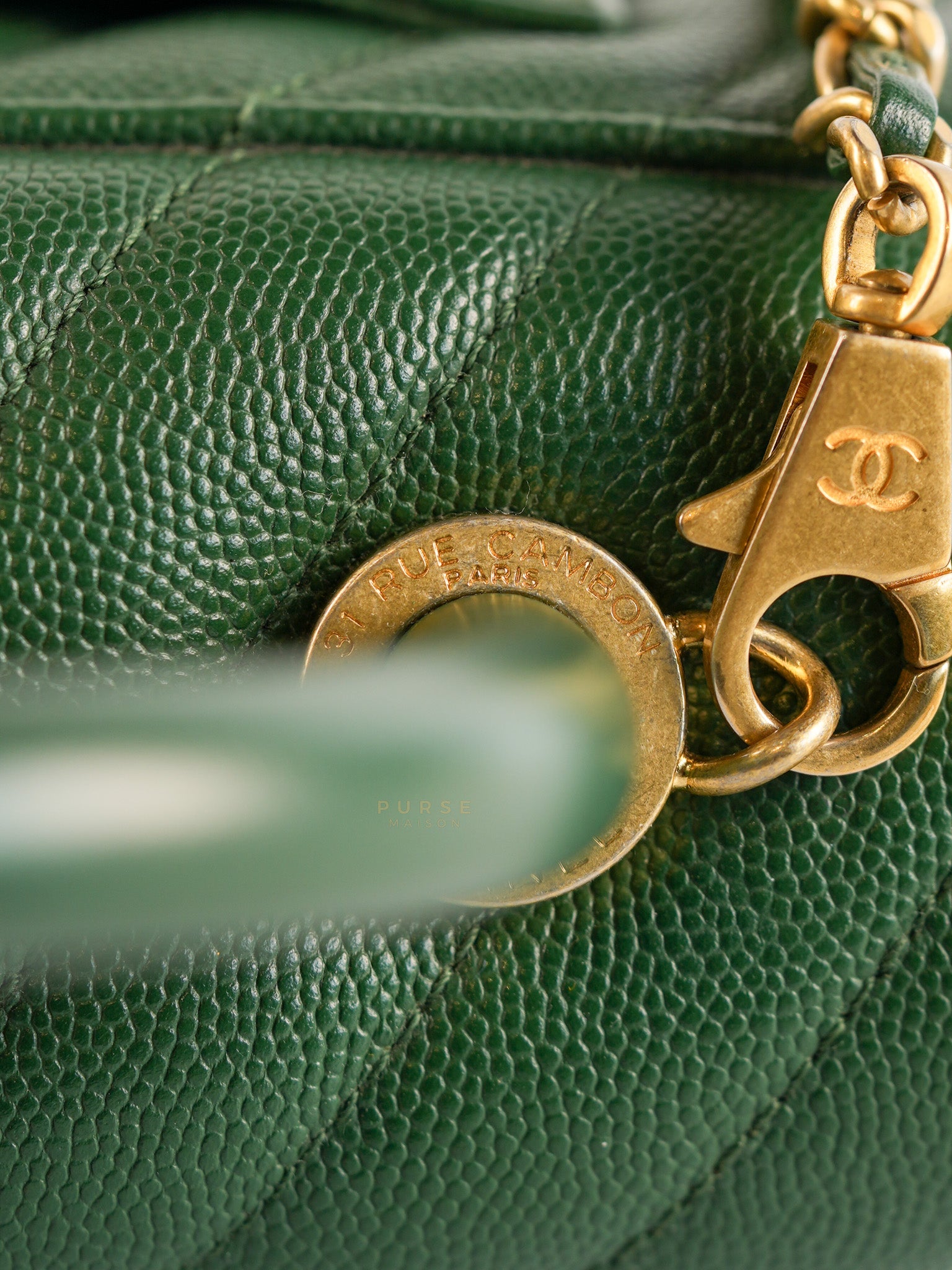 Coco Handle Small in Green Chevron and Aged Gold Hardware Series 26 | Purse Maison Luxury Bags Shop
