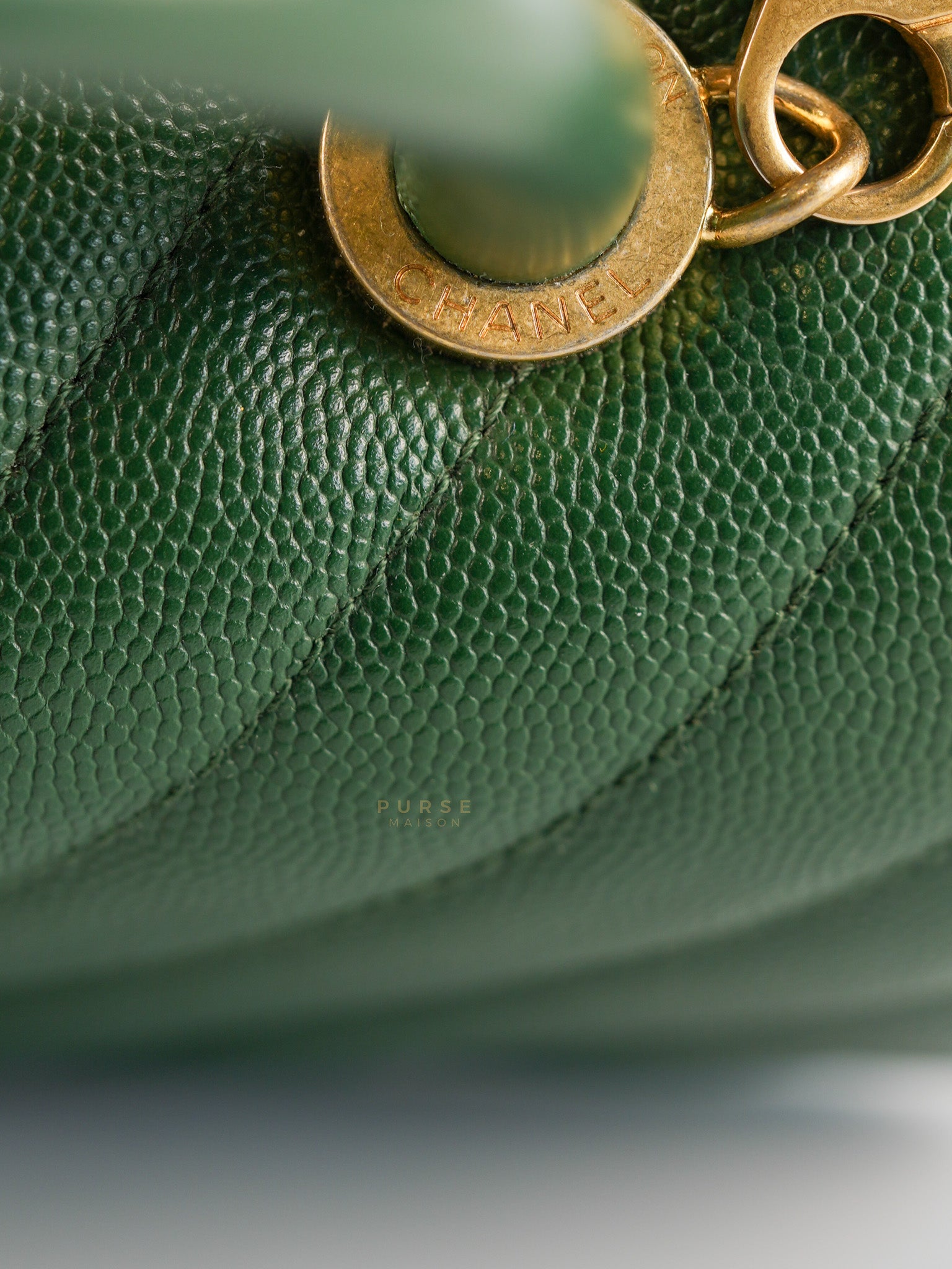 Coco Handle Small in Green Chevron and Aged Gold Hardware Series 26 | Purse Maison Luxury Bags Shop