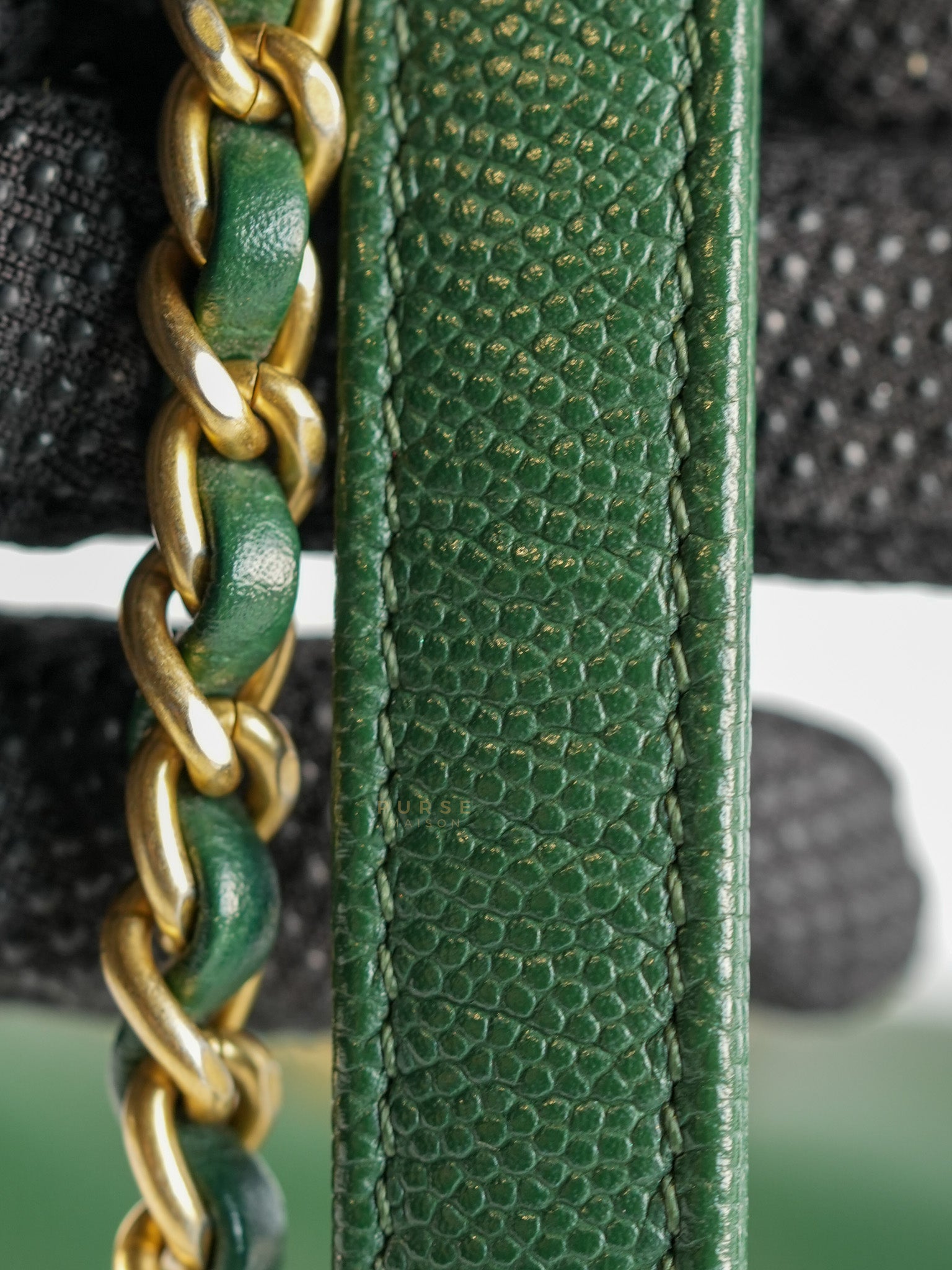 Coco Handle Small in Green Chevron and Aged Gold Hardware Series 26 | Purse Maison Luxury Bags Shop