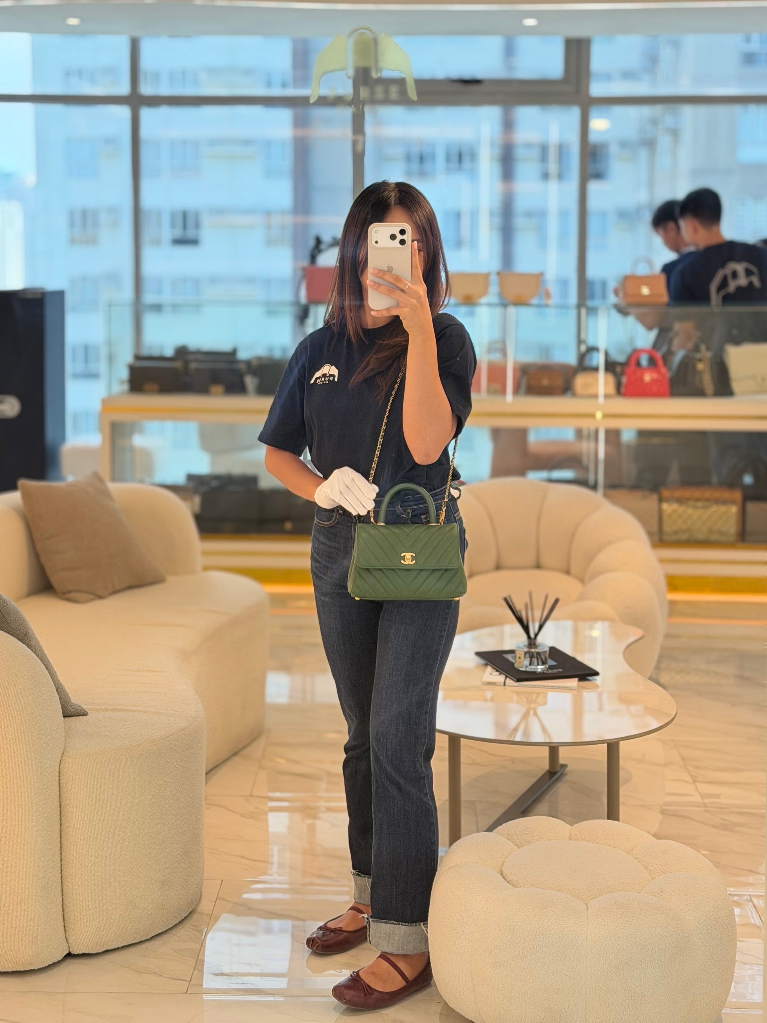 Coco Handle Small in Green Chevron and Aged Gold Hardware Series 26 | Purse Maison Luxury Bags Shop