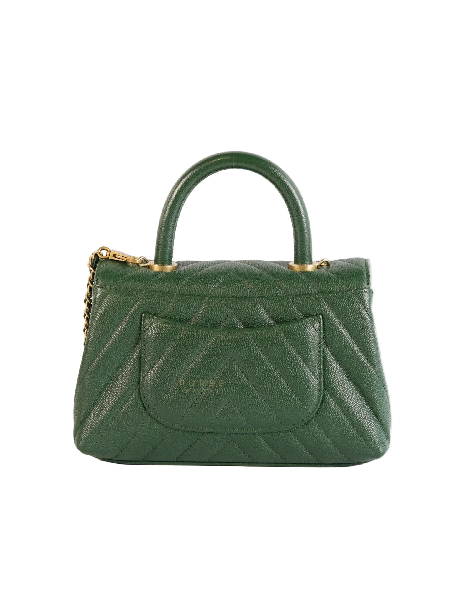 Coco Handle Small in Green Chevron and Aged Gold Hardware Series 26 | Purse Maison Luxury Bags Shop