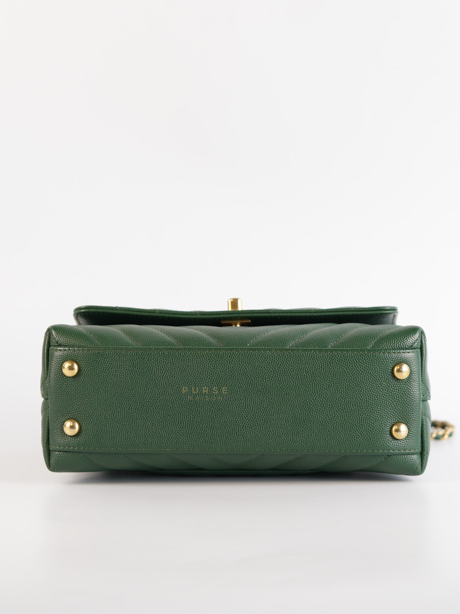 Coco Handle Small in Green Chevron and Aged Gold Hardware Series 26 | Purse Maison Luxury Bags Shop