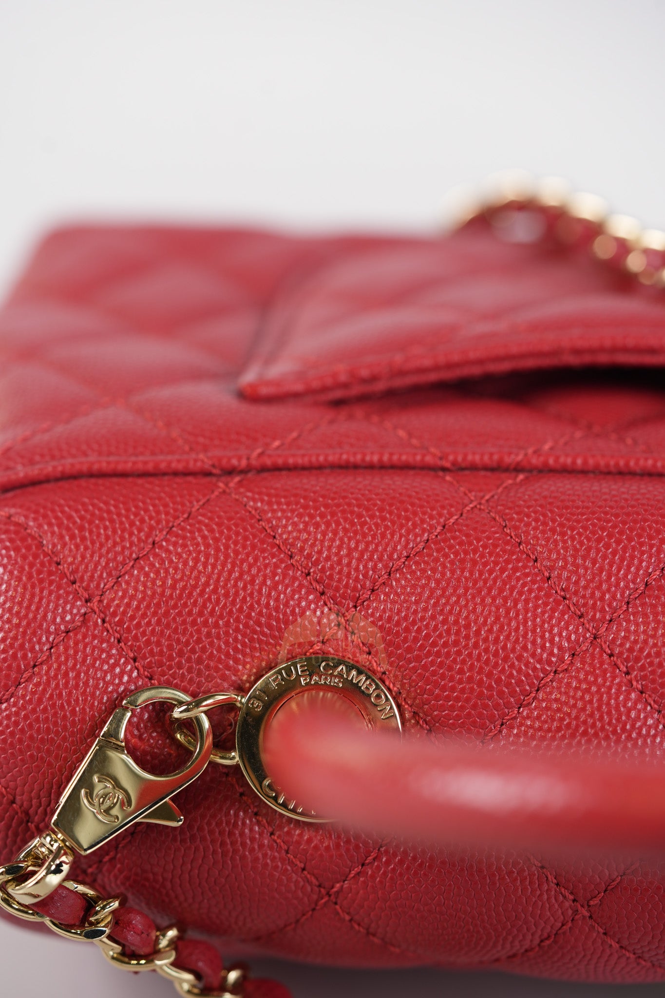 Coco Handle Small in Red Quilted Caviar Leather Lizard Top Handle and Gold Hardware (Microchip) | Purse Maison Luxury Bags Shop