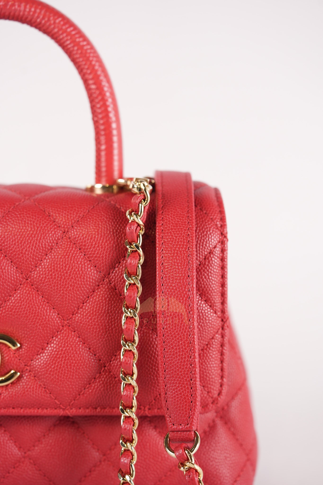 Coco Handle Small in Red Quilted Caviar Leather Lizard Top Handle and Gold Hardware (Microchip) | Purse Maison Luxury Bags Shop