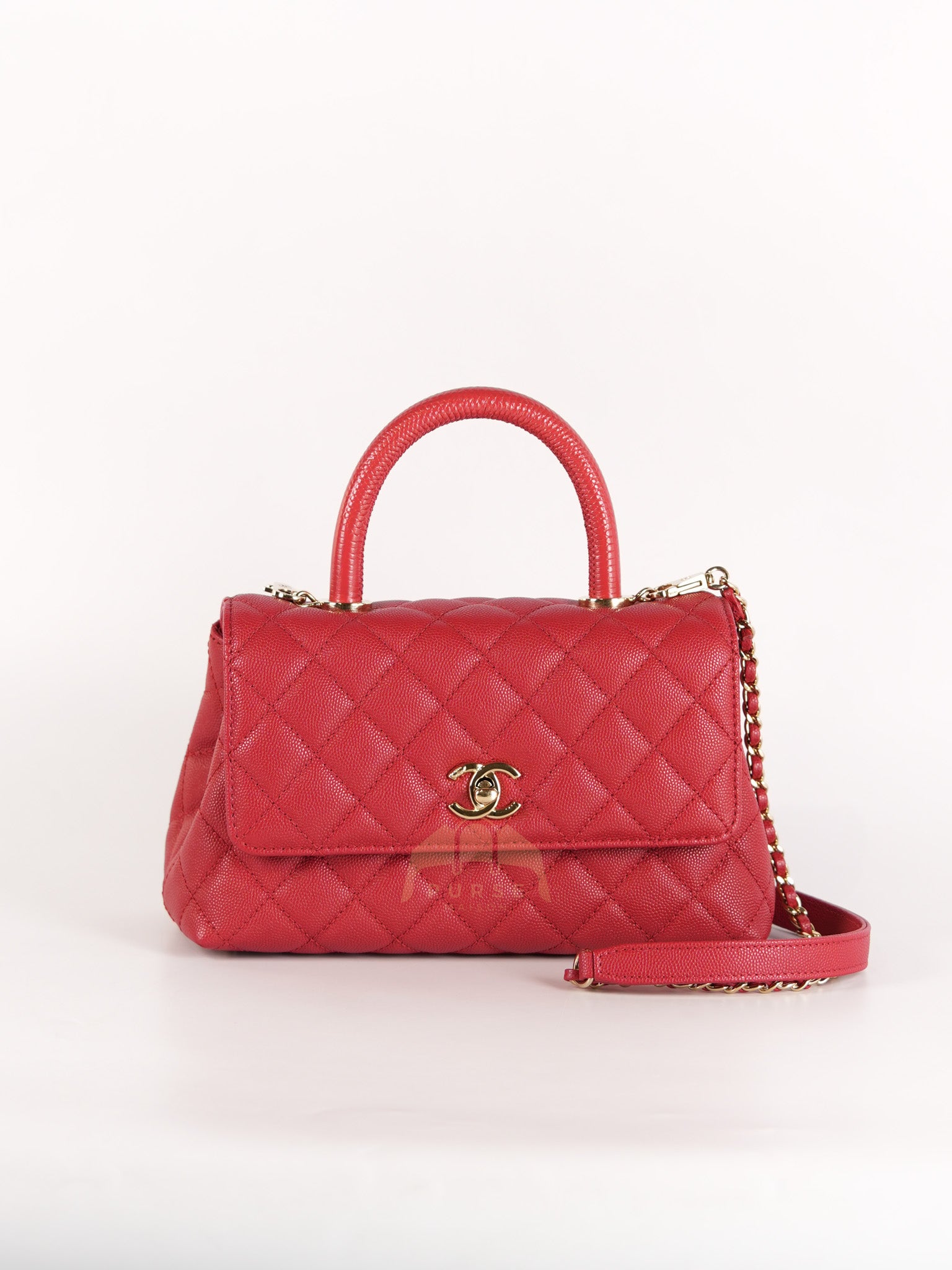 Coco Handle Small in Red Quilted Caviar Leather Lizard Top Handle and Gold Hardware (Microchip) | Purse Maison Luxury Bags Shop