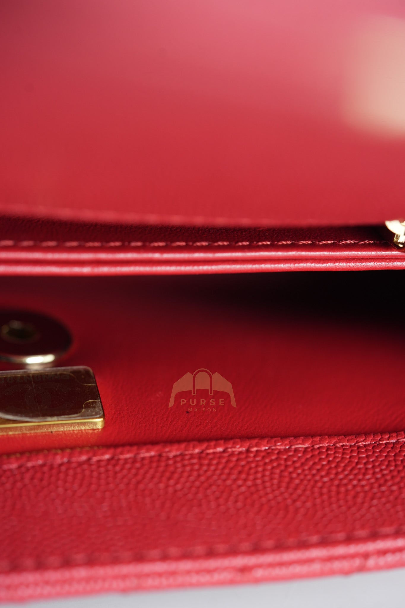 Coco Handle Small in Red Quilted Caviar Leather Lizard Top Handle and Gold Hardware (Microchip) | Purse Maison Luxury Bags Shop