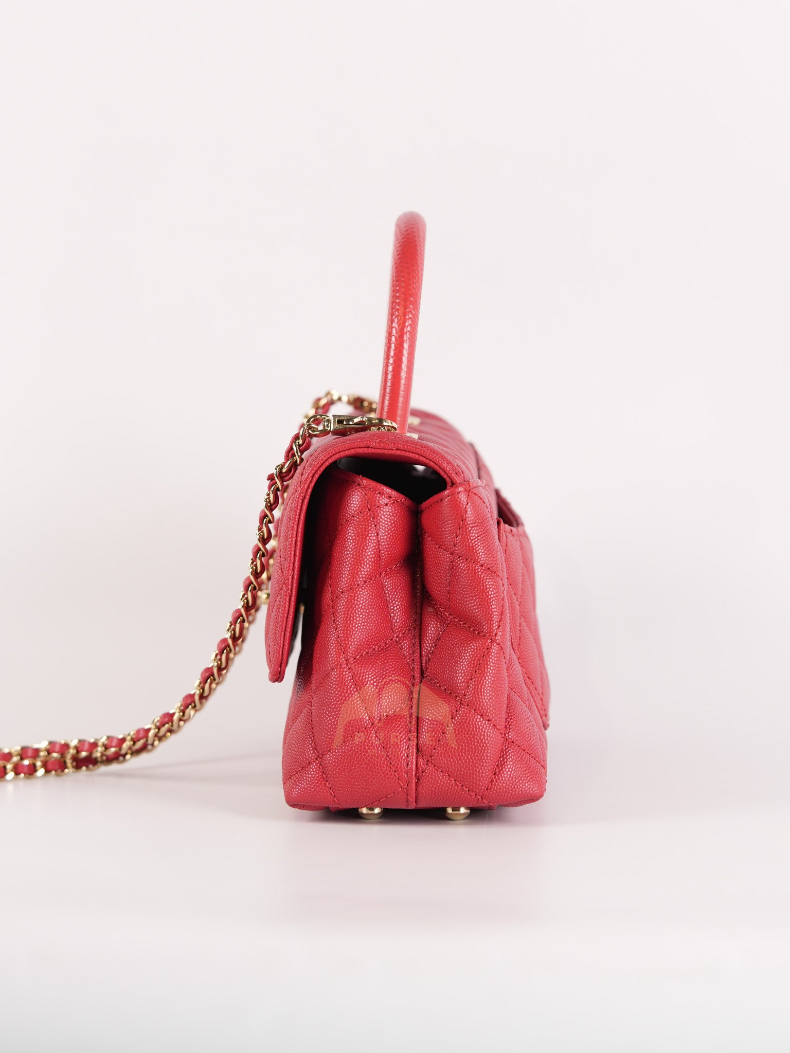 Coco Handle Small in Red Quilted Caviar Leather Lizard Top Handle and Gold Hardware (Microchip) | Purse Maison Luxury Bags Shop