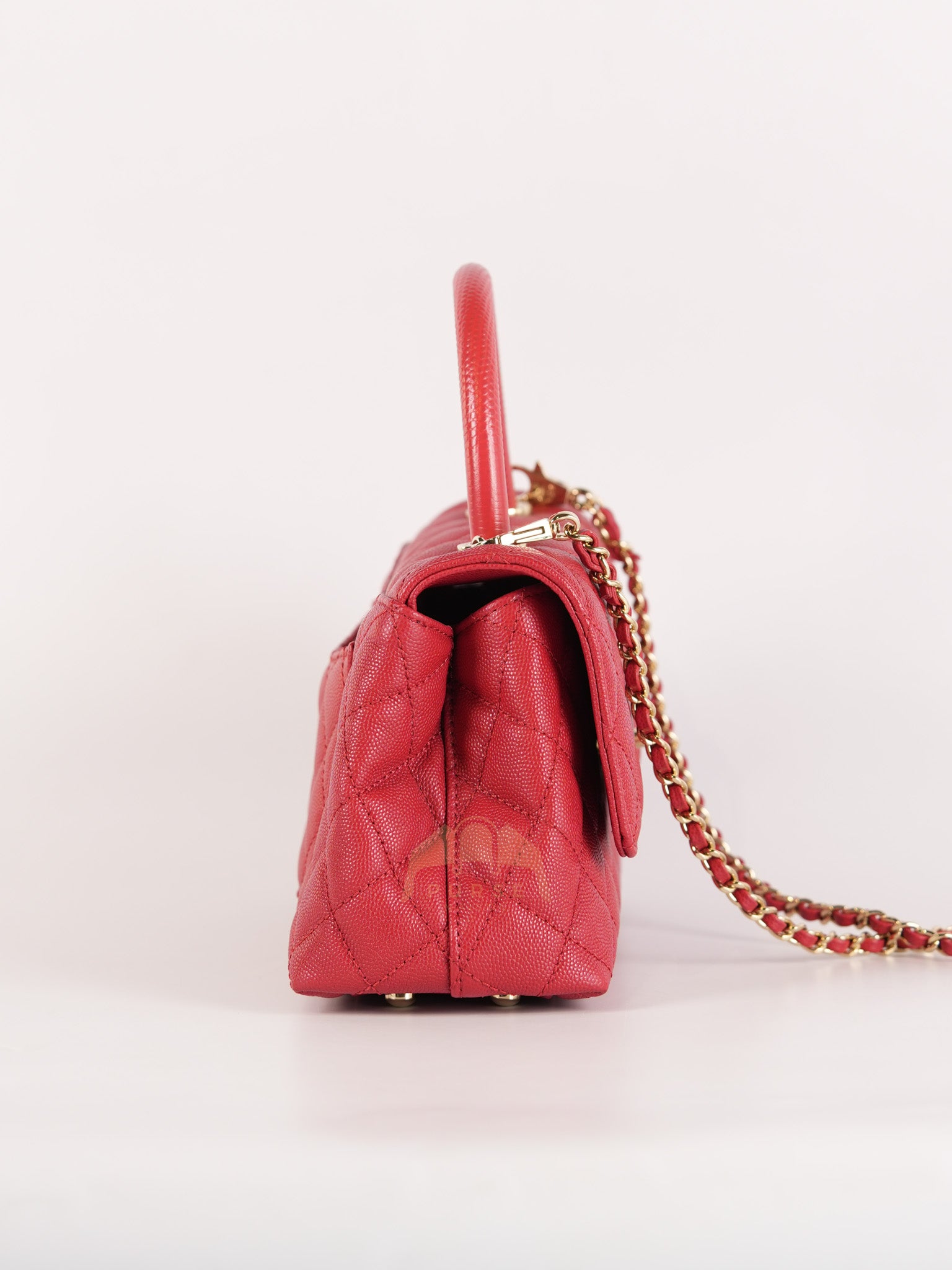 Coco Handle Small in Red Quilted Caviar Leather Lizard Top Handle and Gold Hardware (Microchip) | Purse Maison Luxury Bags Shop