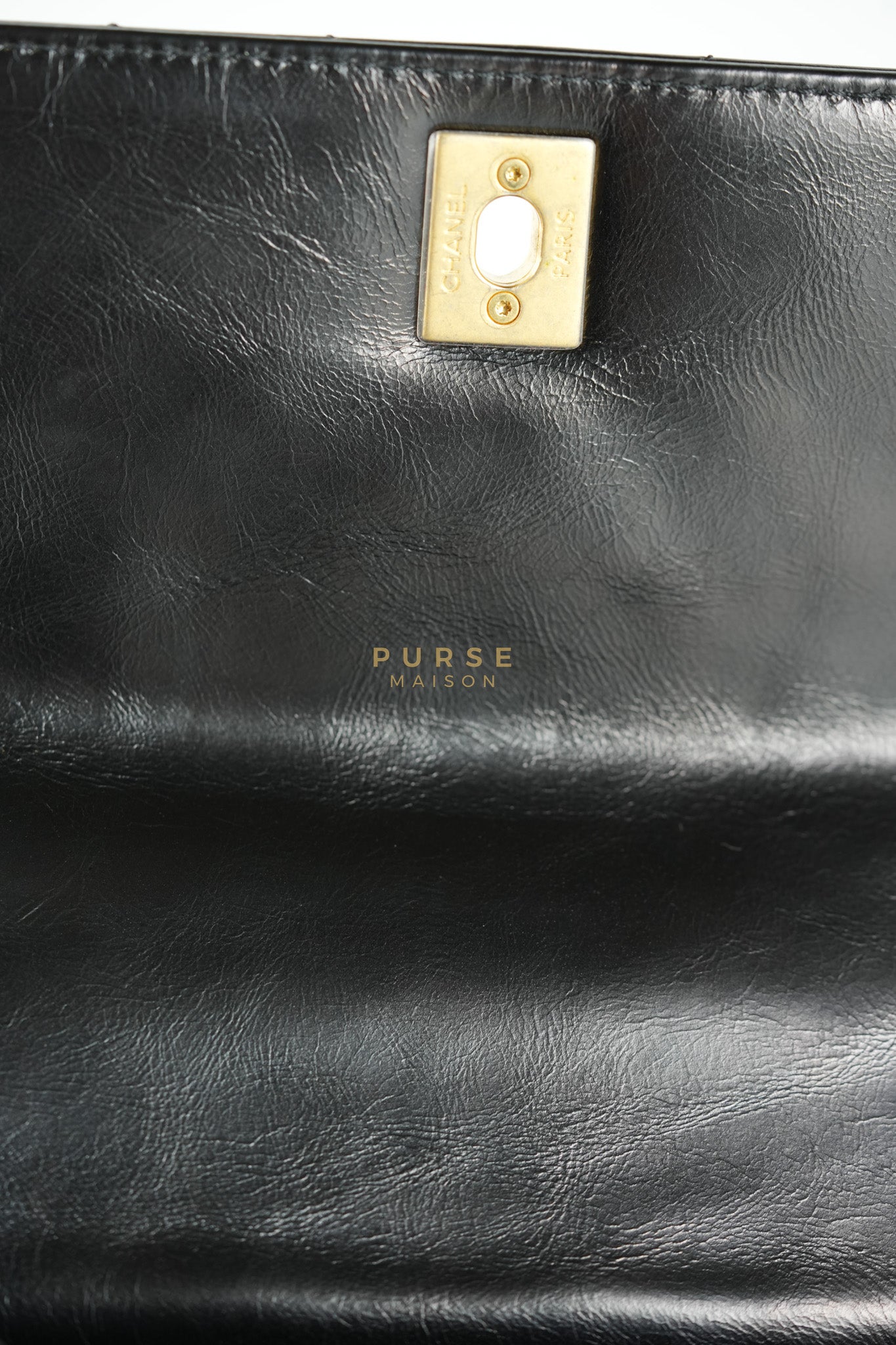Coco Handle Small Lizard Handle Black Chevron in Shiny Calfskin and Aged Gold Hardware Series 25 | Purse Maison Luxury Bags Shop
