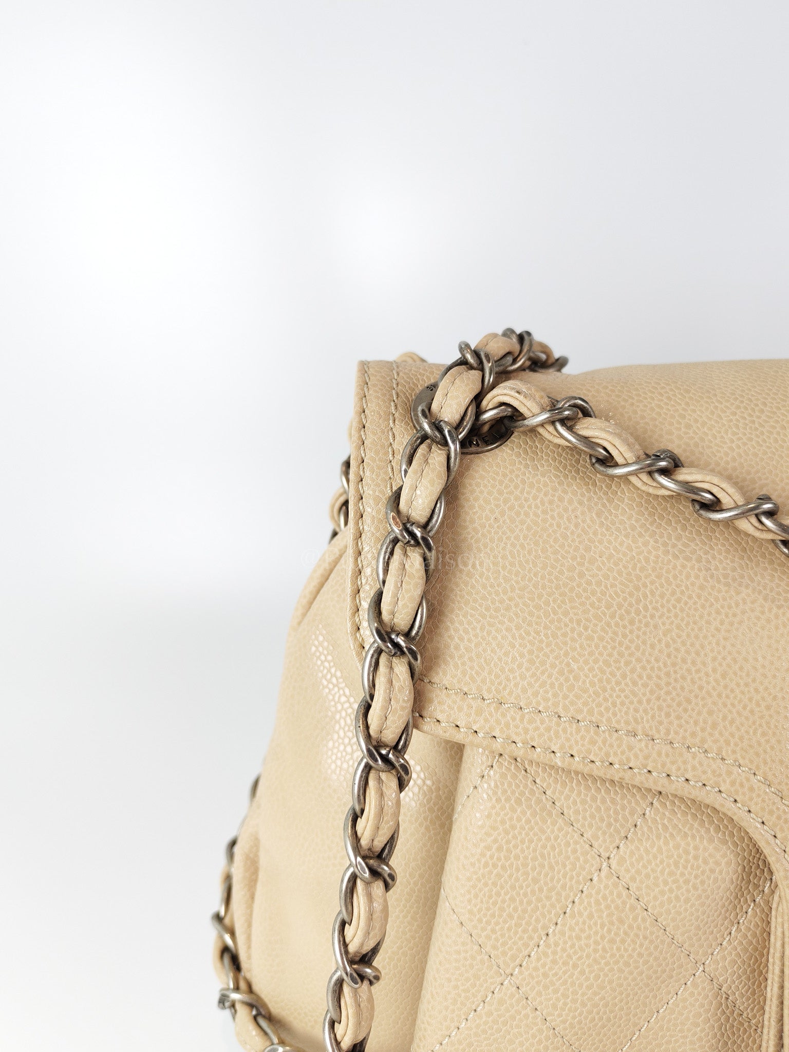 Coco Rider Flap Bag Light Beige Caviar Leather and Ruthenium Hardware Series 13 | Purse Maison Luxury Bags Shop