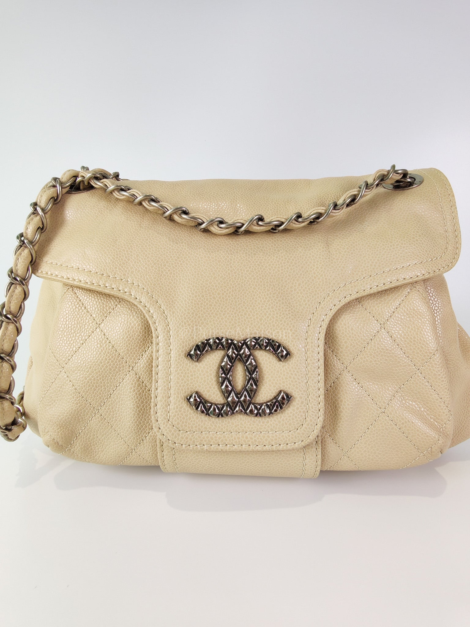 Coco Rider Flap Bag Light Beige Caviar Leather and Ruthenium Hardware Series 13 | Purse Maison Luxury Bags Shop