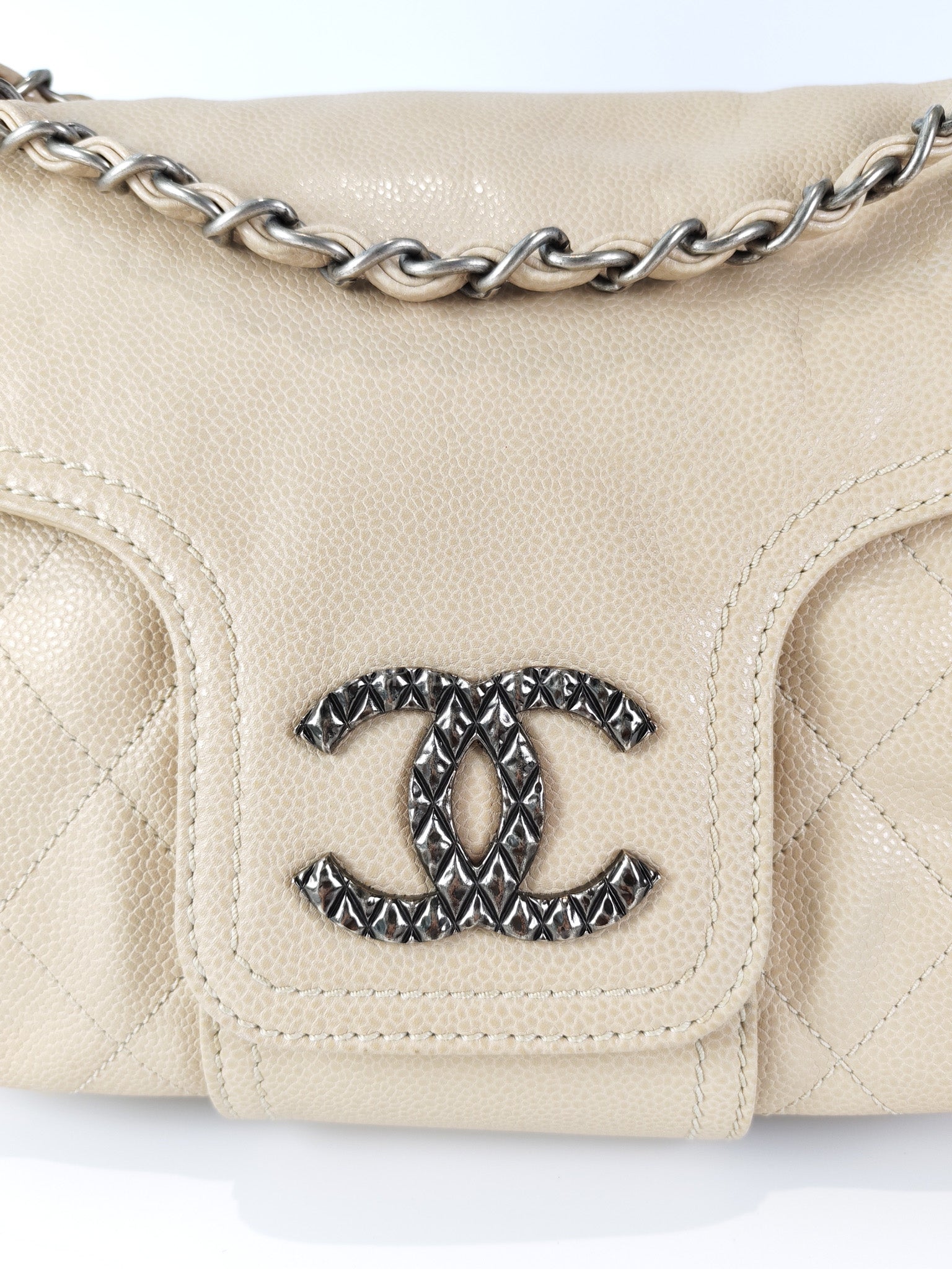 Coco Rider Flap Bag Light Beige Caviar Leather and Ruthenium Hardware Series 13 | Purse Maison Luxury Bags Shop