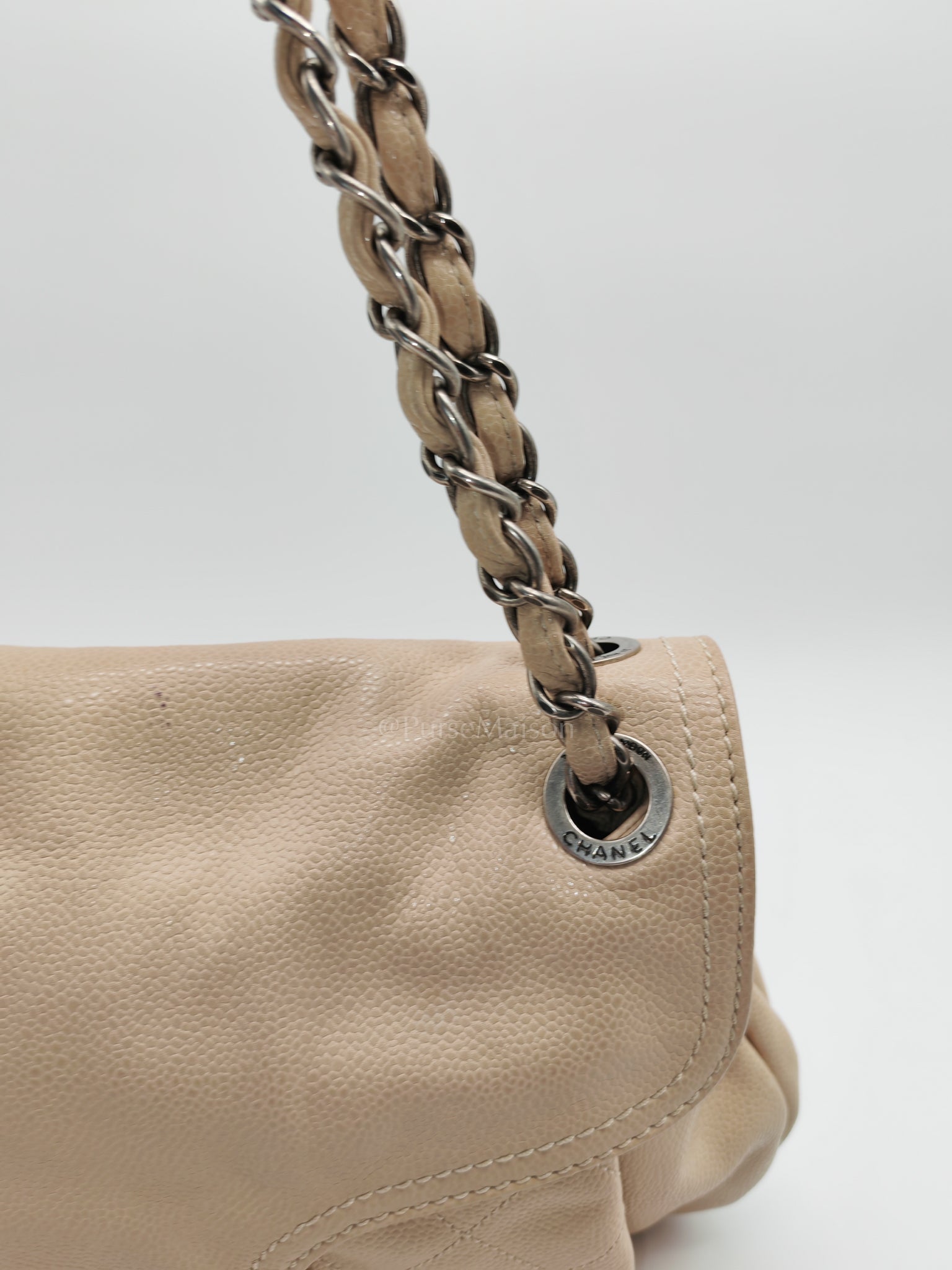 Coco Rider Flap Bag Light Beige Caviar Leather and Ruthenium Hardware Series 13 | Purse Maison Luxury Bags Shop