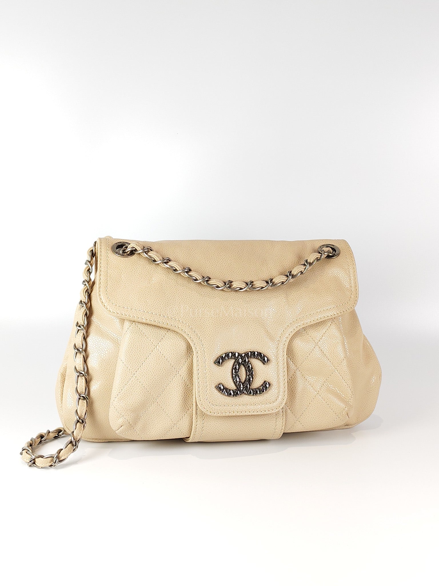 Coco Rider Flap Bag Light Beige Caviar Leather and Ruthenium Hardware Series 13 | Purse Maison Luxury Bags Shop